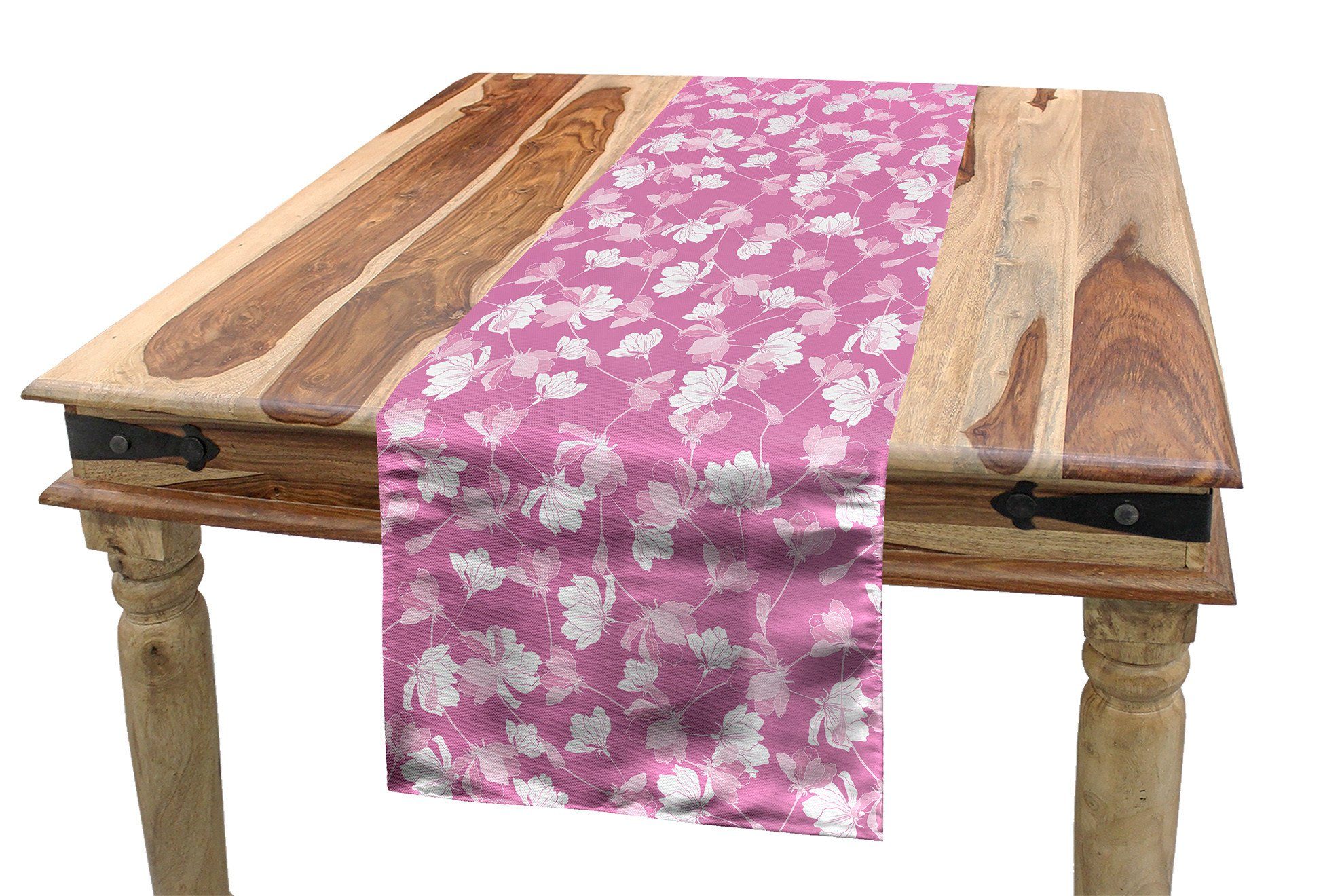 Abakuhaus Tischläufer Esszimmer Küche Rechteckiger Dekorativer Tischläufer, Pink und Weiß Apple-Blumen-Blüten
