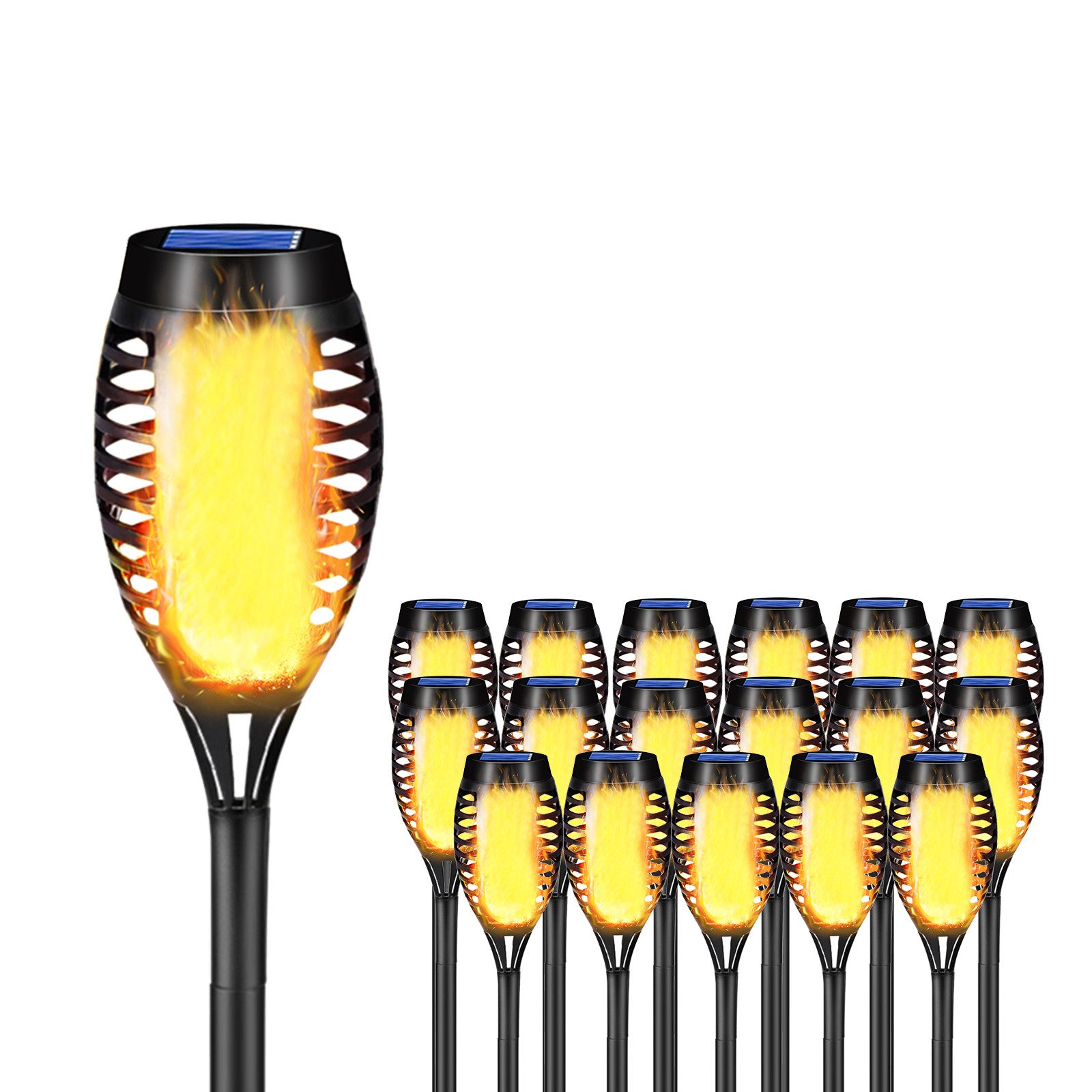 LQWELL LED Solarleuchte Solarleuchten Solar Fackellicht für Außen Garten, LED Solarlampe, mit Realistischer Flammeneffekt, IP65 Wasserdicht