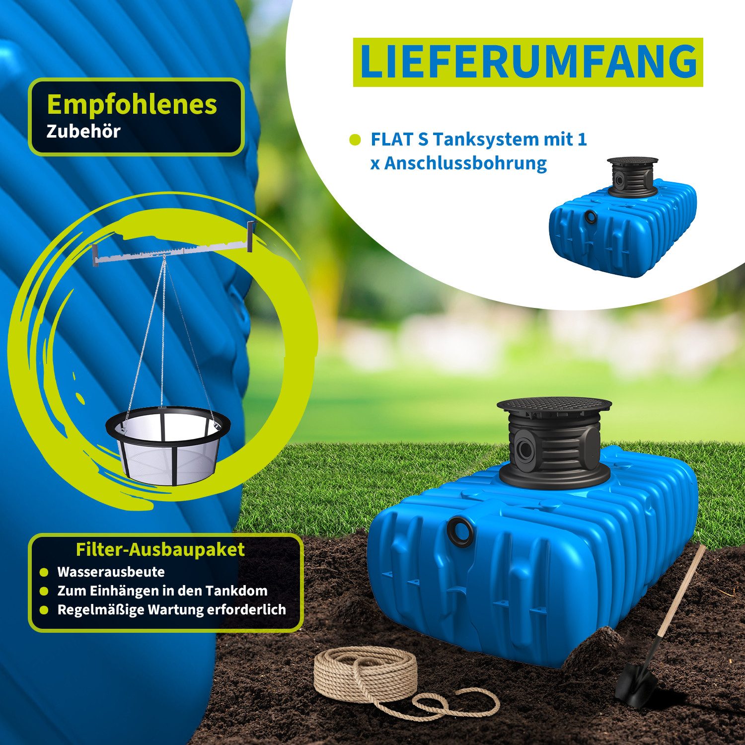 4rain Wasserreservoir FLAT S Flachtank 1500 Liter inkl. Schachtverlängerung