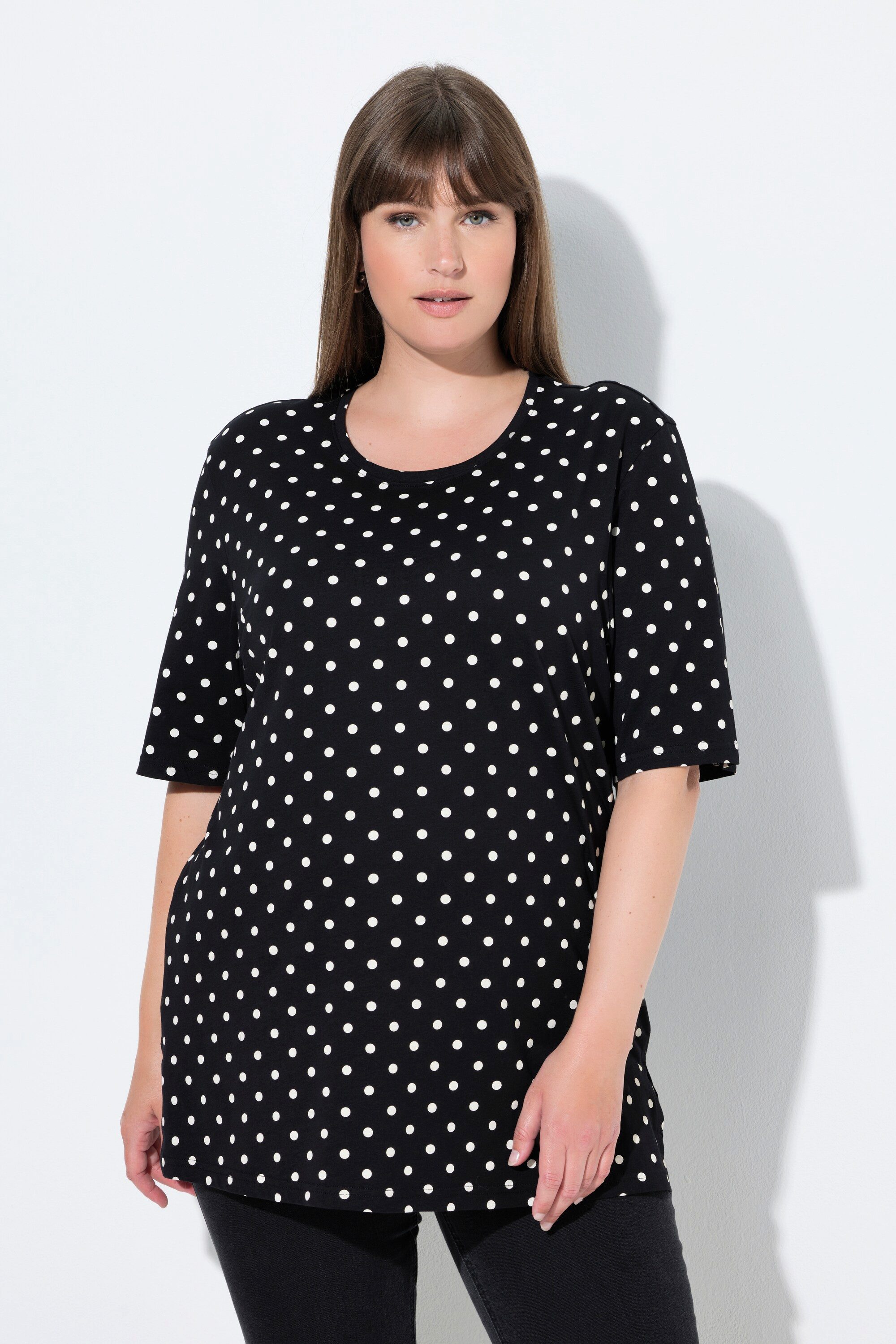 Ulla Popken T-Shirt T-Shirt Punkte Relaxed Rundhals Halbarm