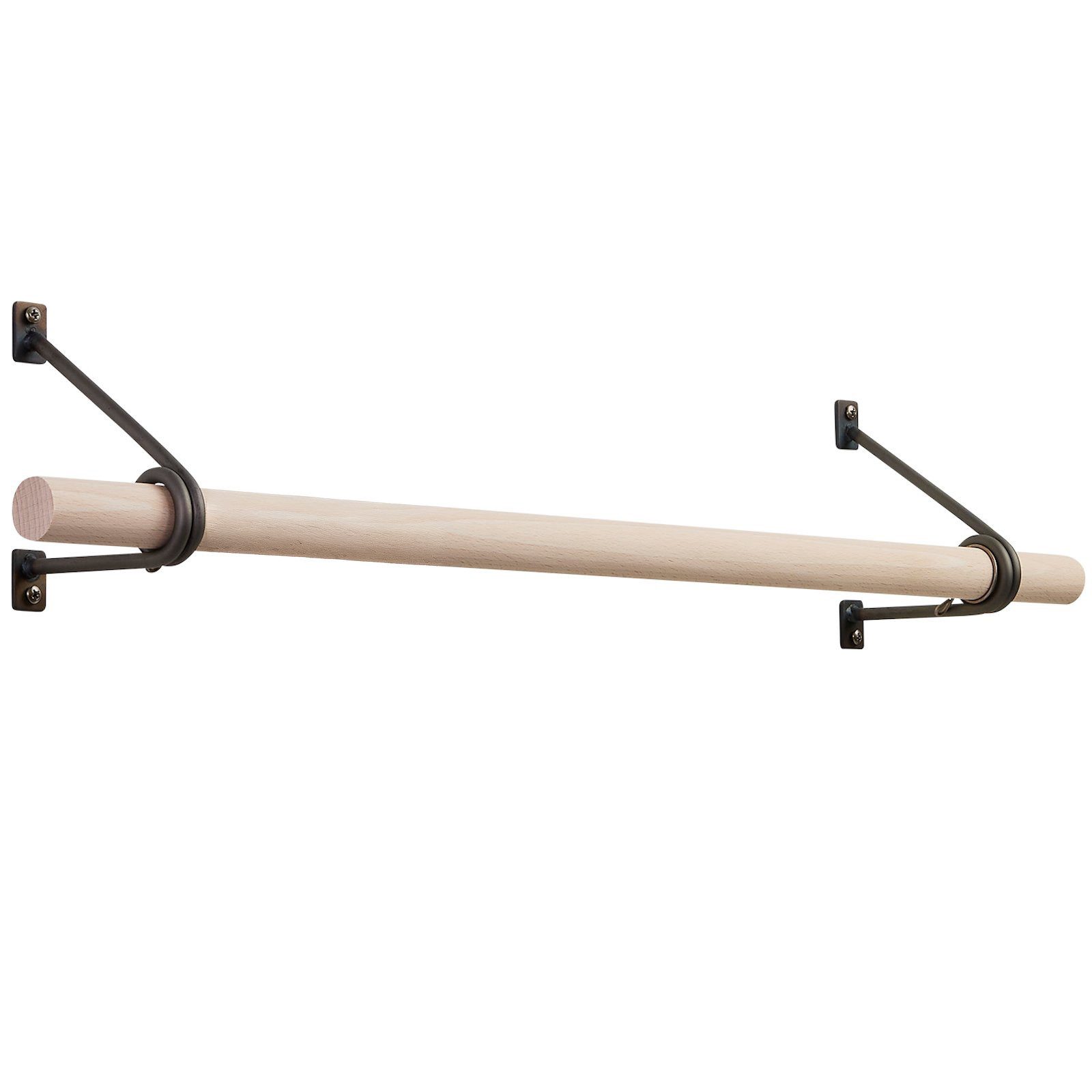 SO-TECH® Wandgarderobe 120 x 150 mm mit Ø 30 mm Kleiderstange aus Holz (Spar-Set, 1 St), Rohstahl lackiert mit 50 cm Garderobenstange aus Buche