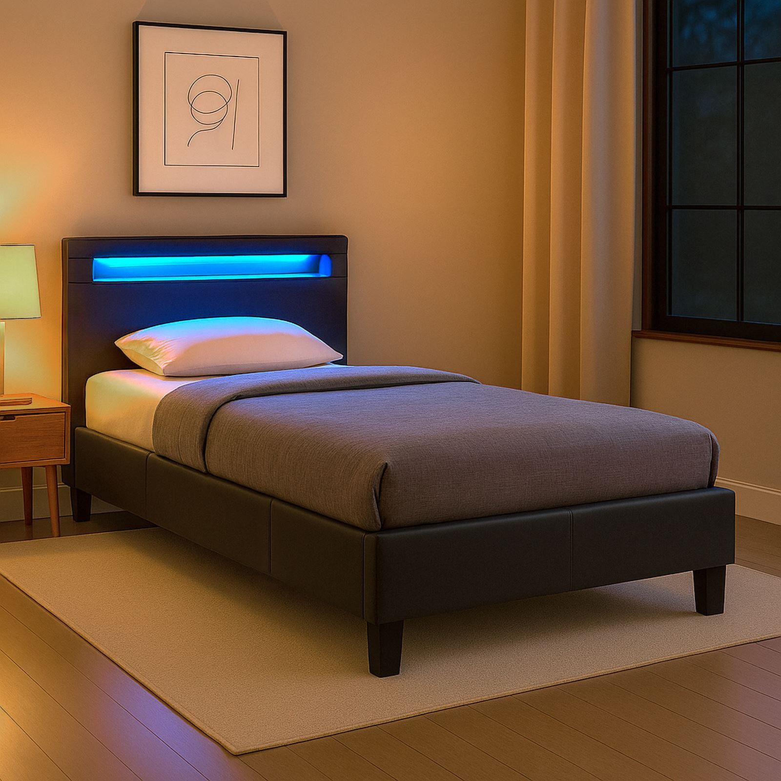 CARO-Möbel Polsterbett MANDALAY, LED Bett 90 x 200 cm Einzelbett mit Latten günstig online kaufen