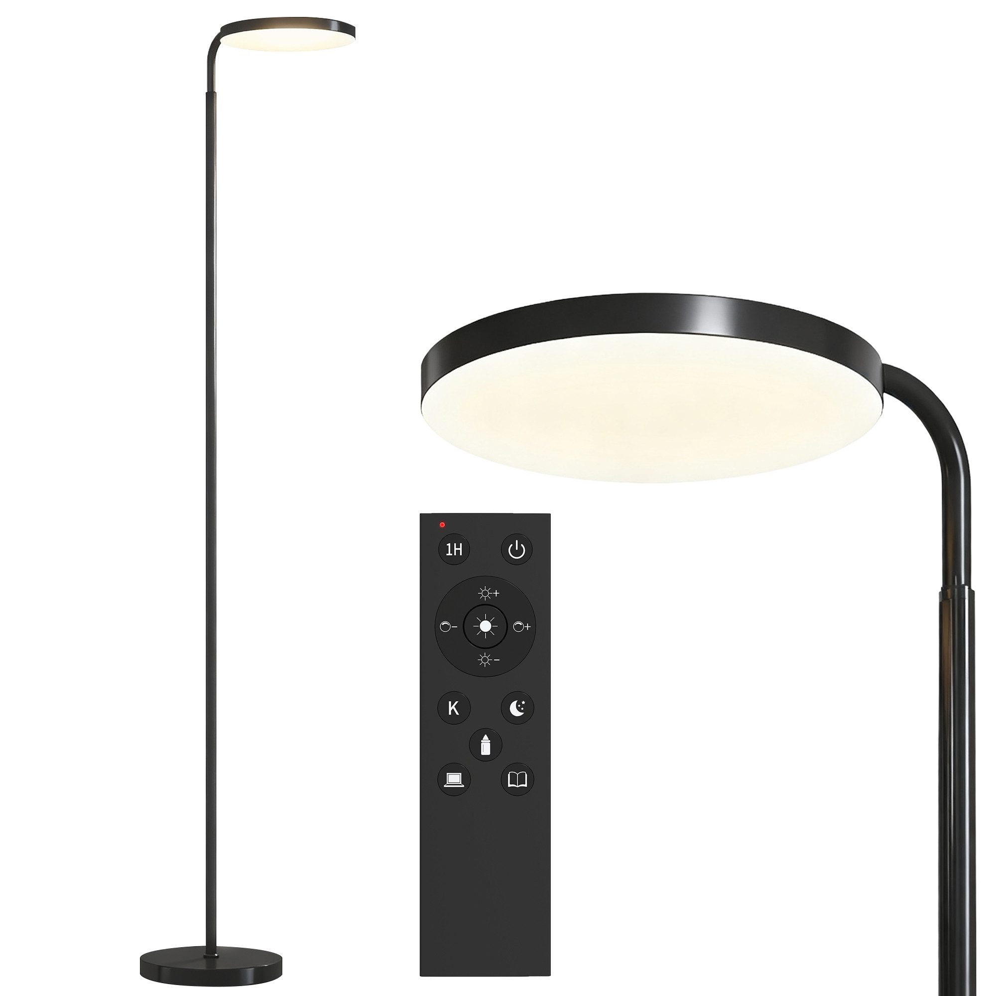 HOMCOM Stehlampe LED Dimmbar Stehleuchte 2800 lm, Dimmfunktion, LED fest integriert, für Wohnzimmer, Schlafzimmer, Schwarz