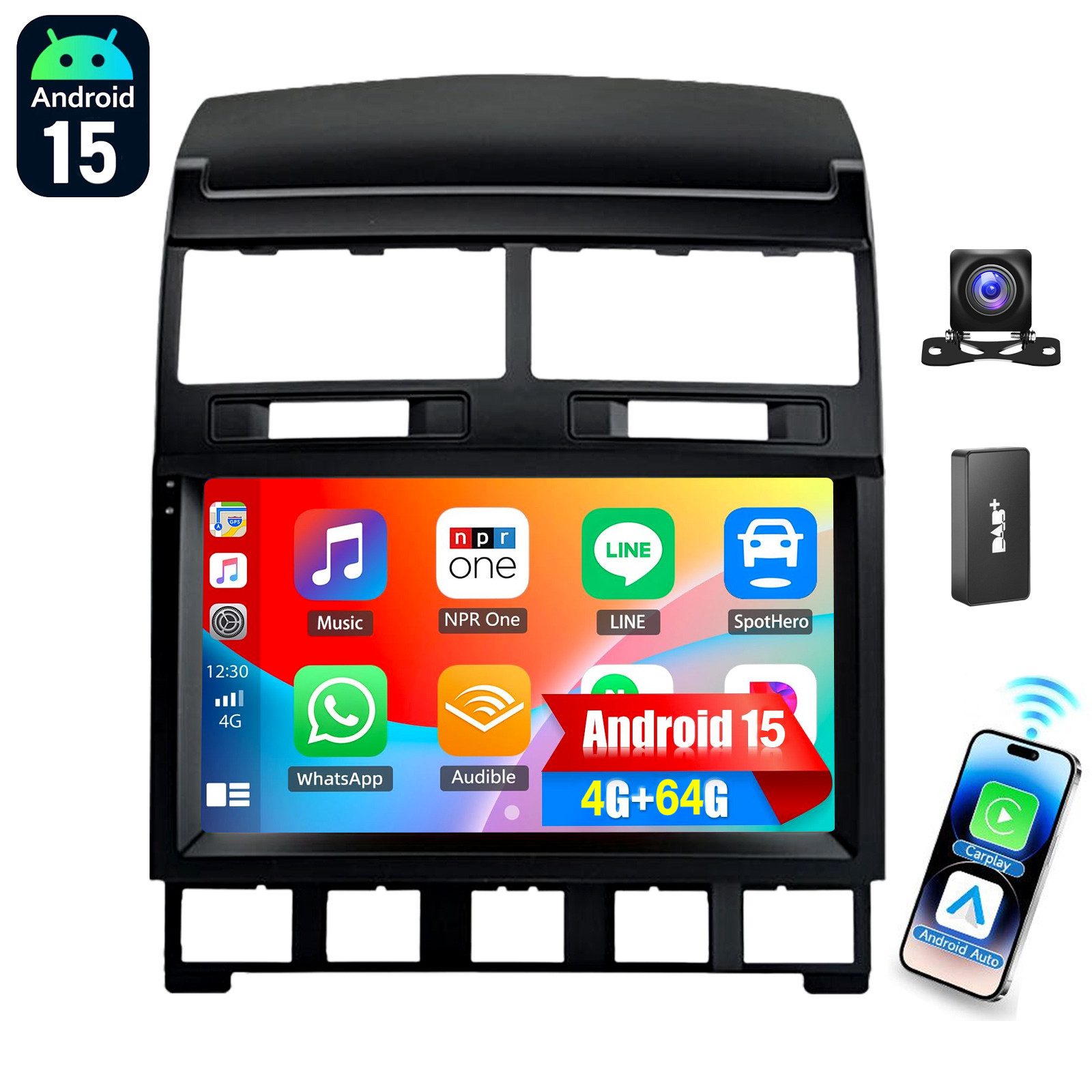 ESSGOO 9'' Autoradio Mit GPS Android 15 und CarPlay für VW Touareg 2003–2010 Autoradio (RDS, 4+64GB(optional), Digitalradio (DAB), FM, AM, Carplay Android Auto Bluetooth EQ USB GPS Navi WIFI Touchscreen)