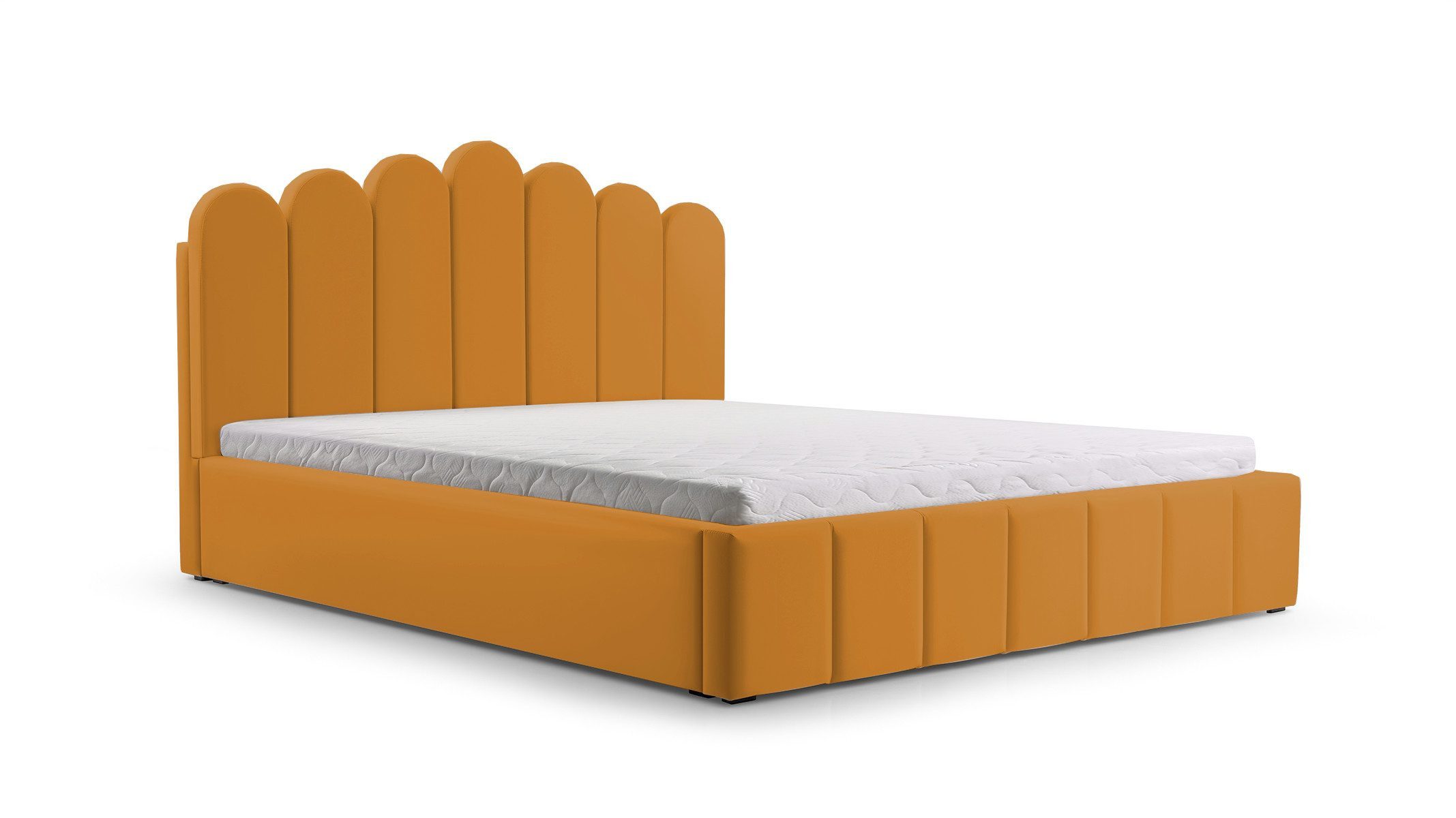 MOEBLO Polsterbett Bett 03 (Double Doppelbett mit Kopfstütze, Rahmenbettgestell, mit Bettkasten und Lattenrost), gepolstertes Kopfteil