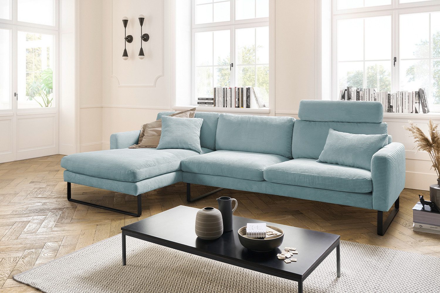 KAWOLA Ecksofa RICARDA, Couch L-Form rechts oder links Cord verschiedene Farben 298x154 cm