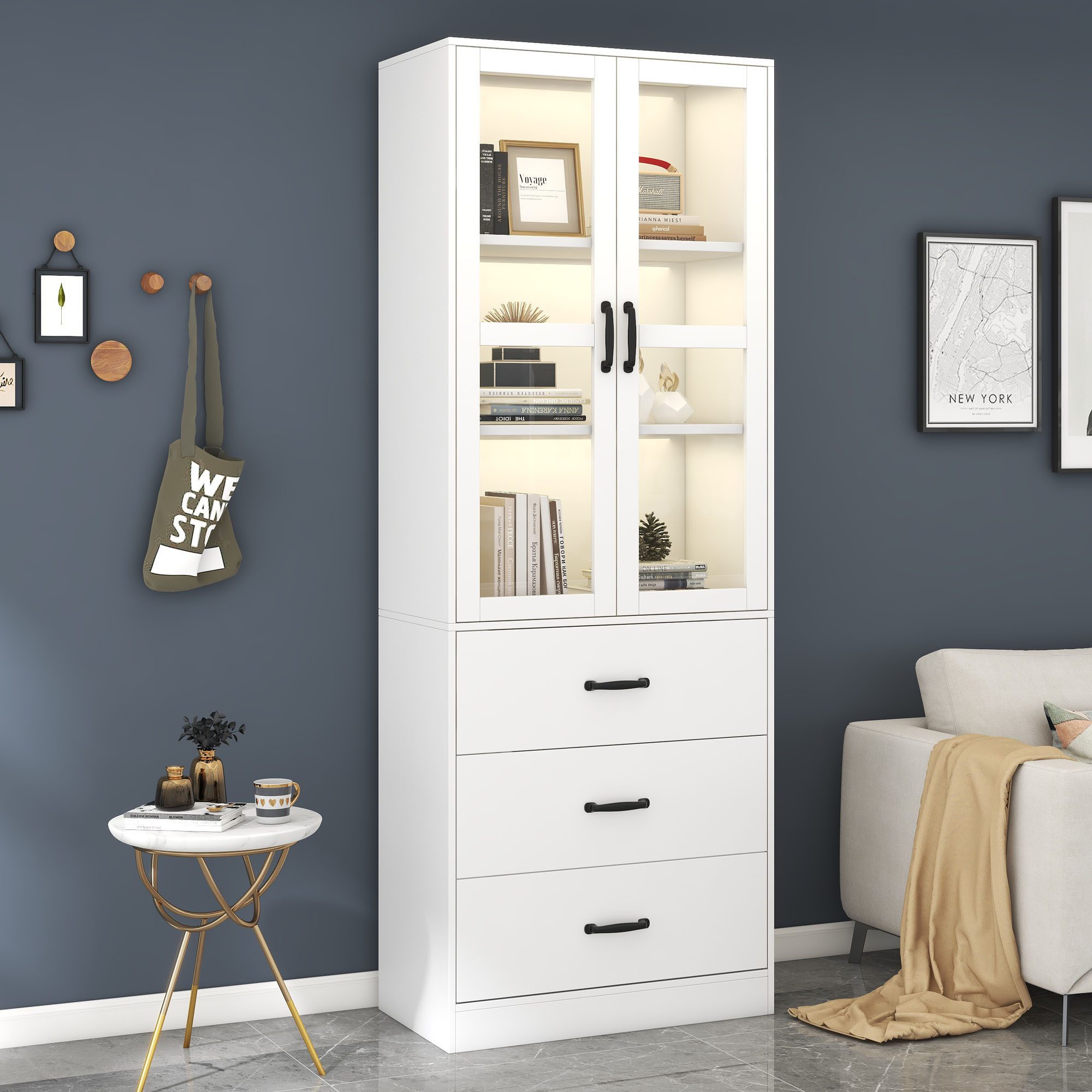 MODFU Vitrine Weiße Vitrine 200 cm günstig online kaufen