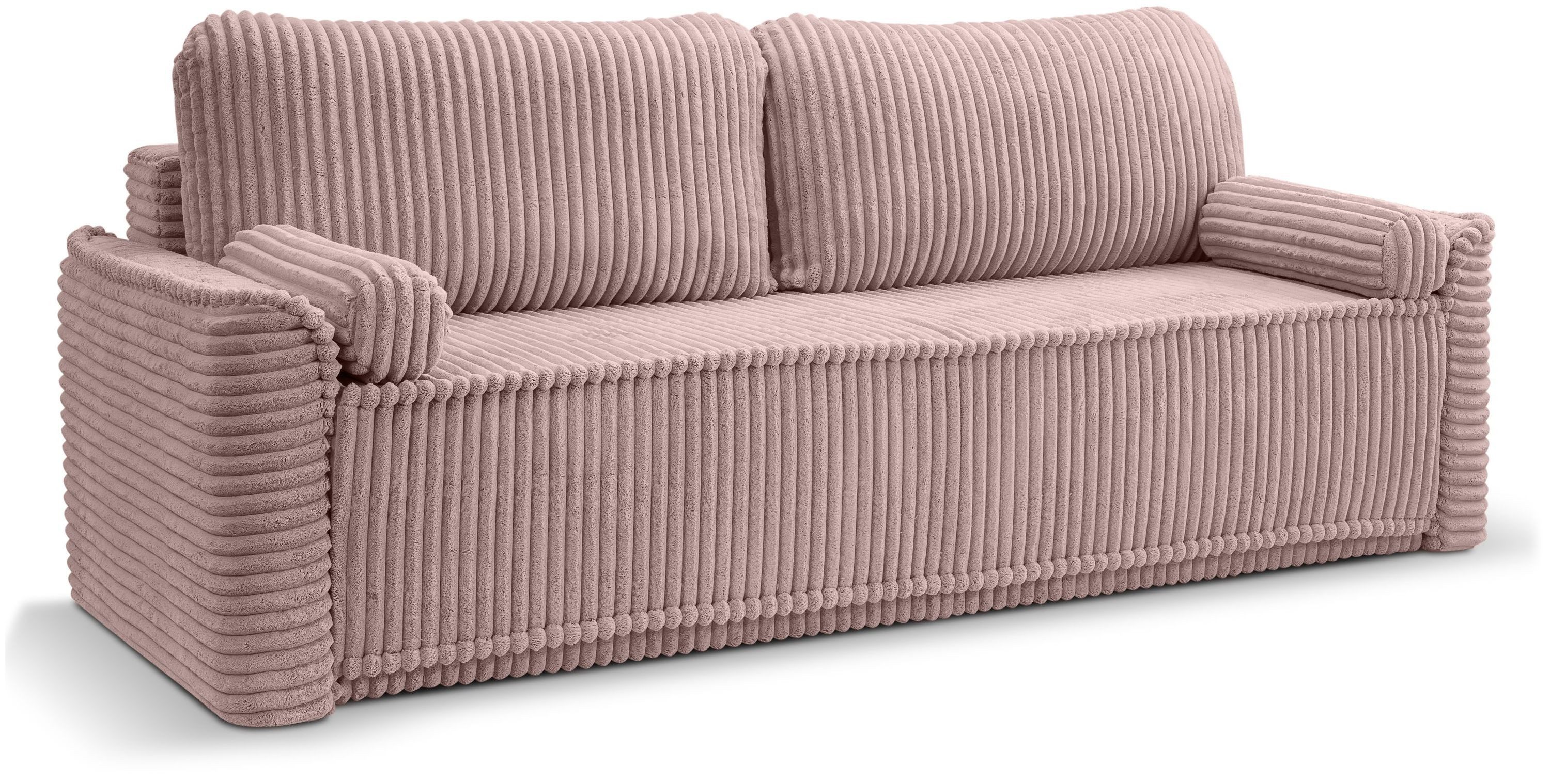 xonox.home Schlafsofa, 3 Sitzer aus Cord in rosa inkl. Zierkissen B/H/T: 225x96x93cm