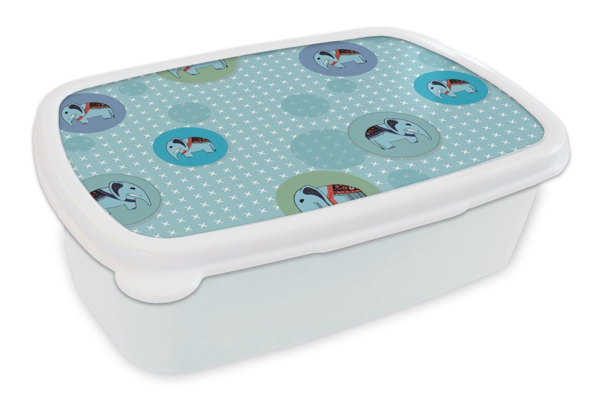 MuchoWow Lunchbox Elefant - Punkte - Design, Kunststoff, (2-tlg), Brotbox für Kinder und Erwachsene, Brotdose, für Jungs und Mädchen weiß
