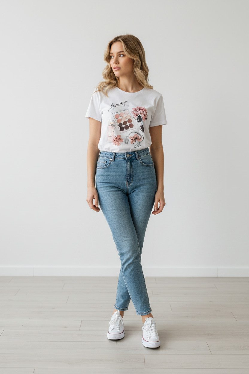 Zuckerwatte Print-Shirt Boyfriendstyle aus 100% Baumwolle