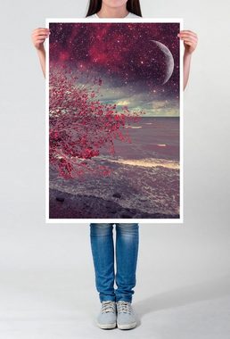 Sinus Art Poster Fotocollage 60x90cm Poster Roter Baum am Strand bei Nacht