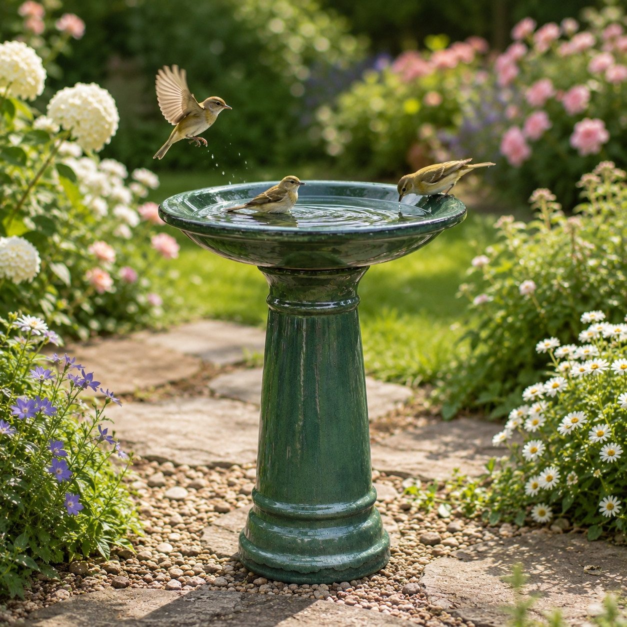 LVHOM Vogeltränke Halbhandgefertigtes Keramik Vogelbad, Ø 31.5cm, wetterfest, Stilvolles Wassergefäß für Deko, Pflanzen, Garten, Terrasse, Balkon.