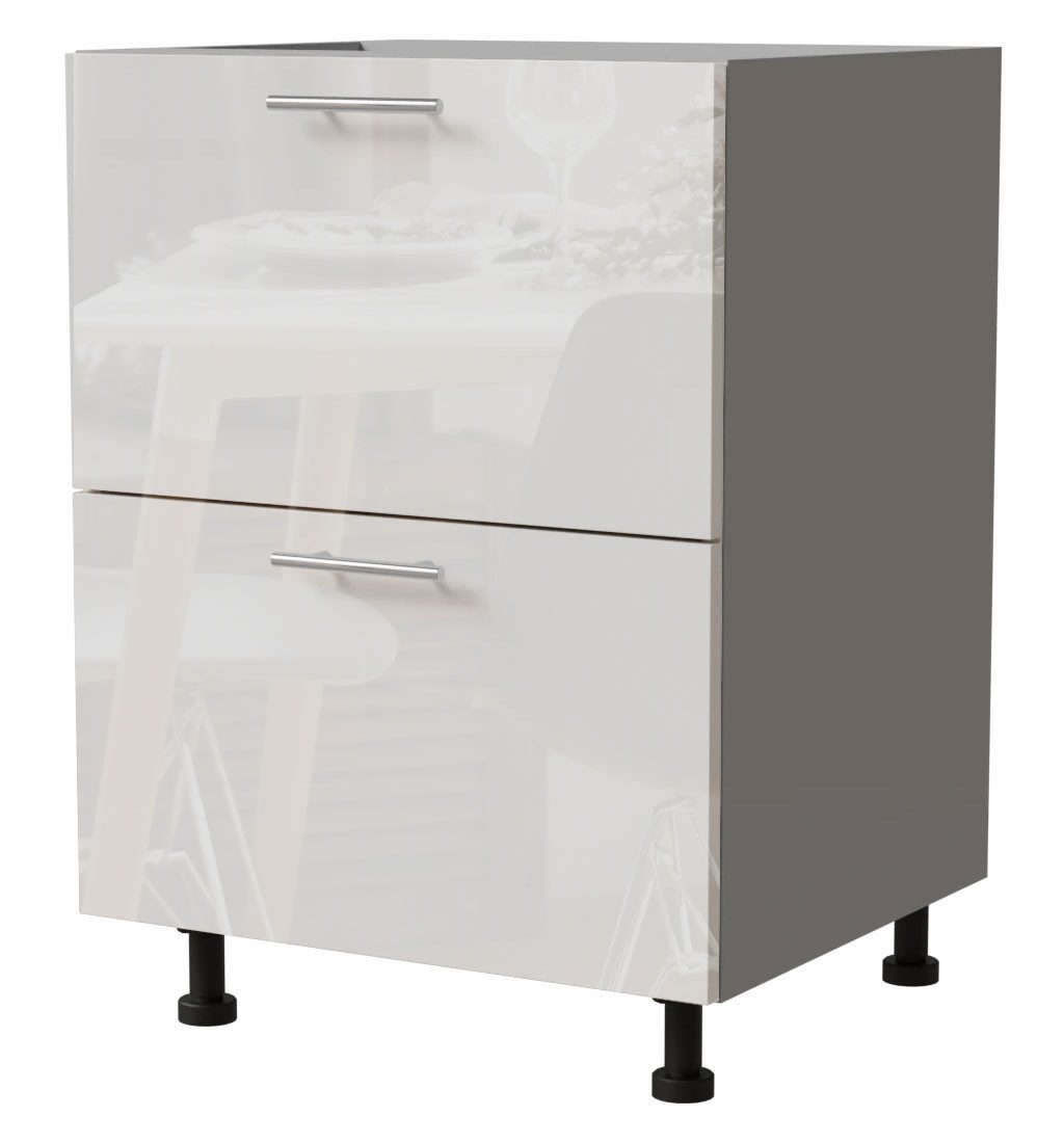 Feldmann-Wohnen Auszugsunterschrank Essen (D2A/60/1A, 2 Schubladen + Innenschublade, HETTICH InnoTech Atira, 1-St., moderne Optik, lackierte Fronten) 60x50x82cm grau - weiß Hochglanz (ES-D2A/60/1A)
