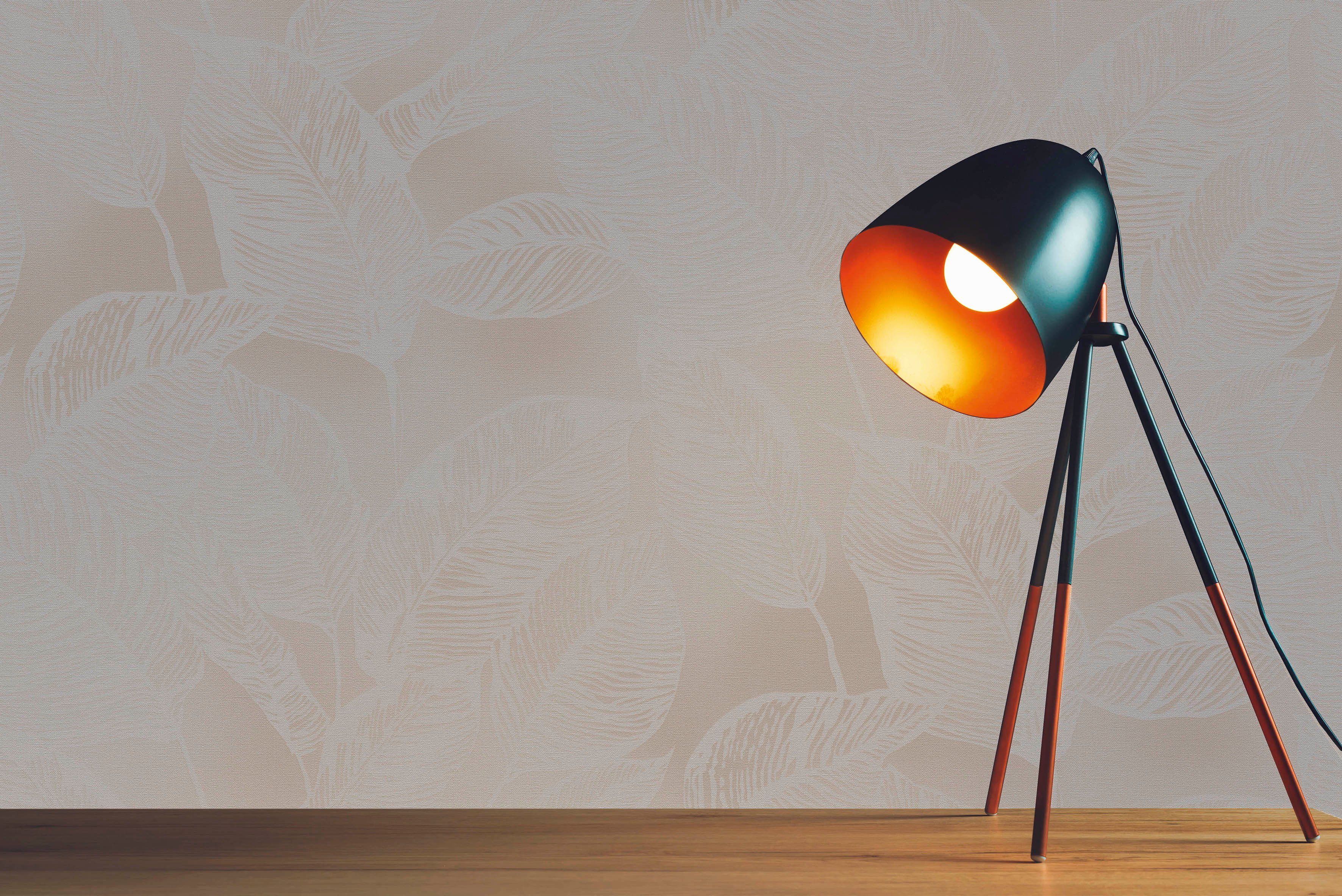 A.S. Création Vliestapete Natural Living Pflanzen, leicht strukturiert, gemustert, matt, neutral, (1 St), Tapete Blätter Vlies Vlies Wand Tapeten Wohnzimmer Schlafzimmer Küche