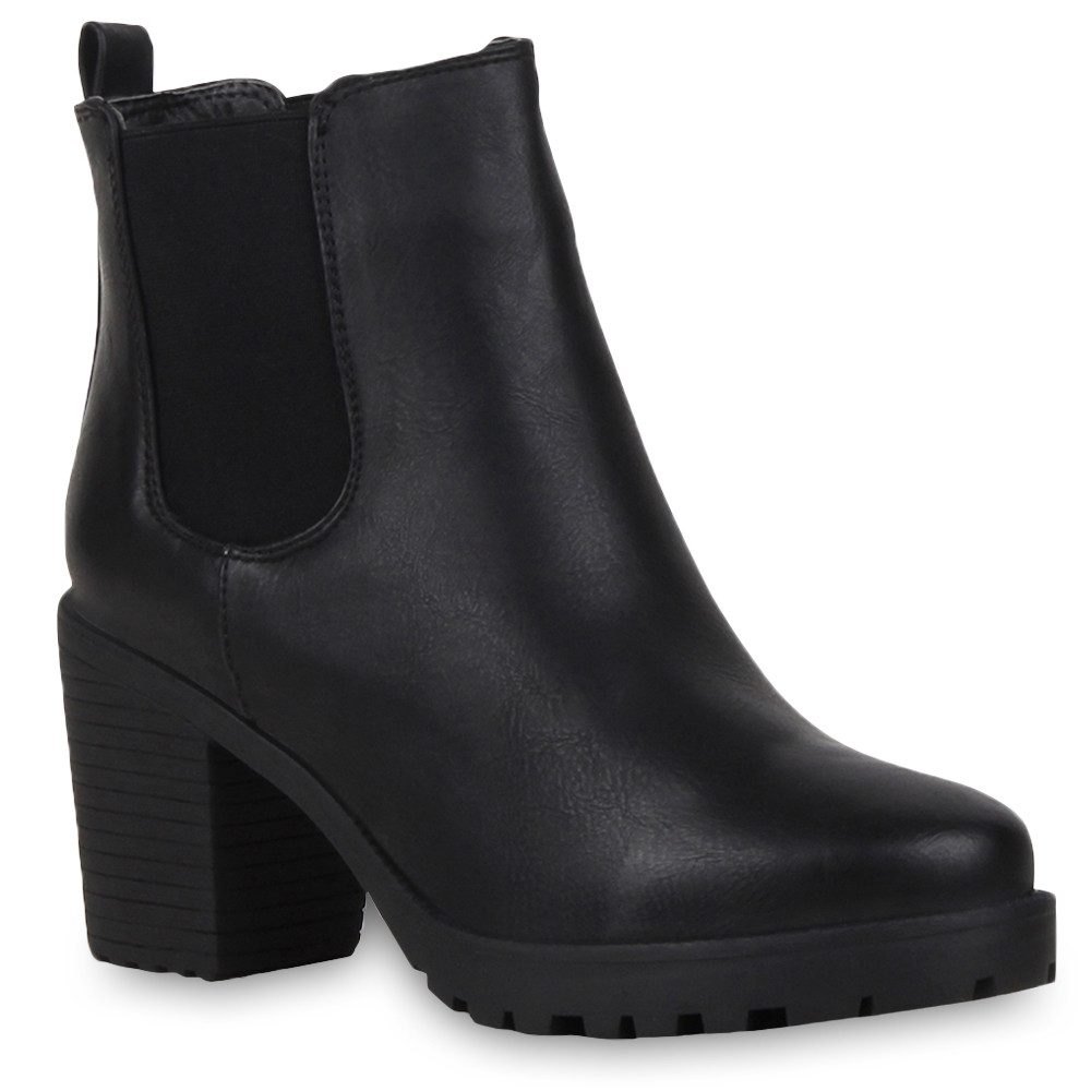 VAN HILL 77276 Chelseaboots Damen Stiefeletten Chelsea Boots Profilsohle Blockabsatz