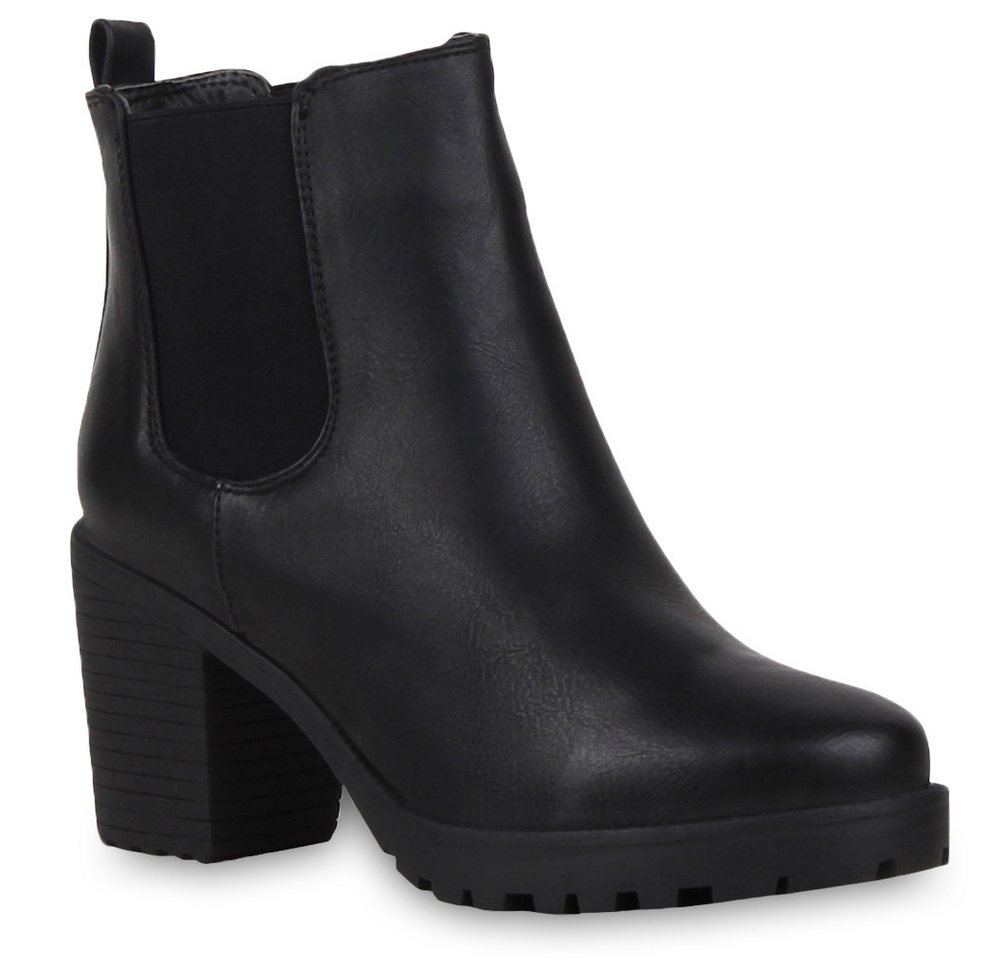 VAN HILL 77276 Chelseaboots Damen Stiefeletten Chelsea Boots Profilsohle Blockabsatz