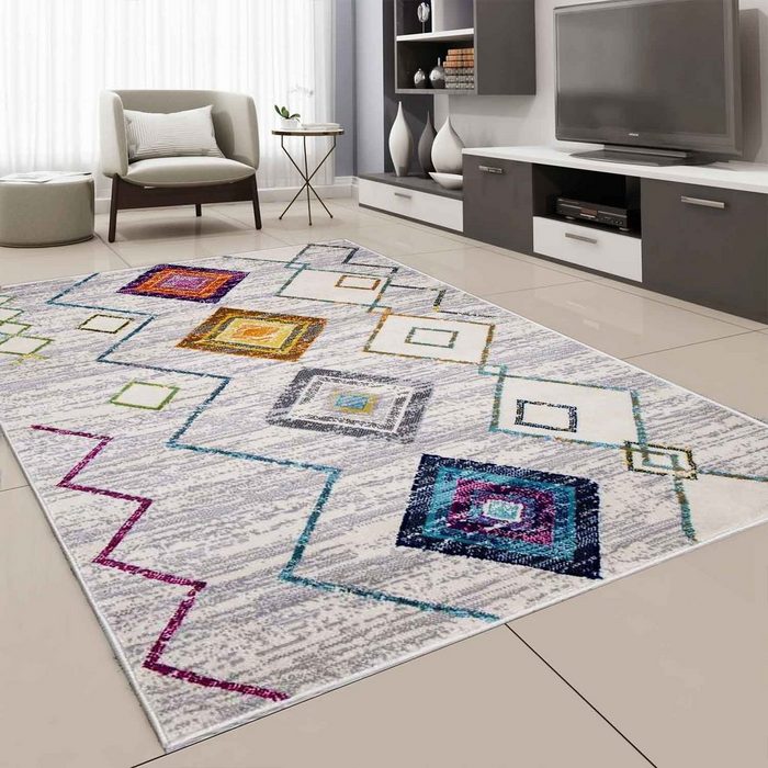 Teppich Wohnzimmer Kurzflor Geometrisches Muster Skandi Boho Modern Style Vimoda Rechteckig