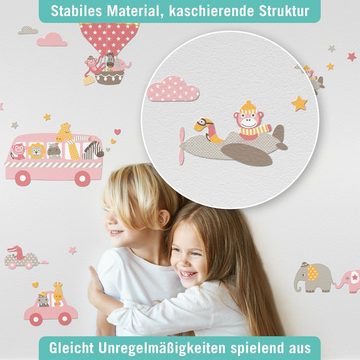 lovely label Wandsticker Tiere on Tour rosa/beige/gelb - Wandtattoo Kinderzimmer Baby