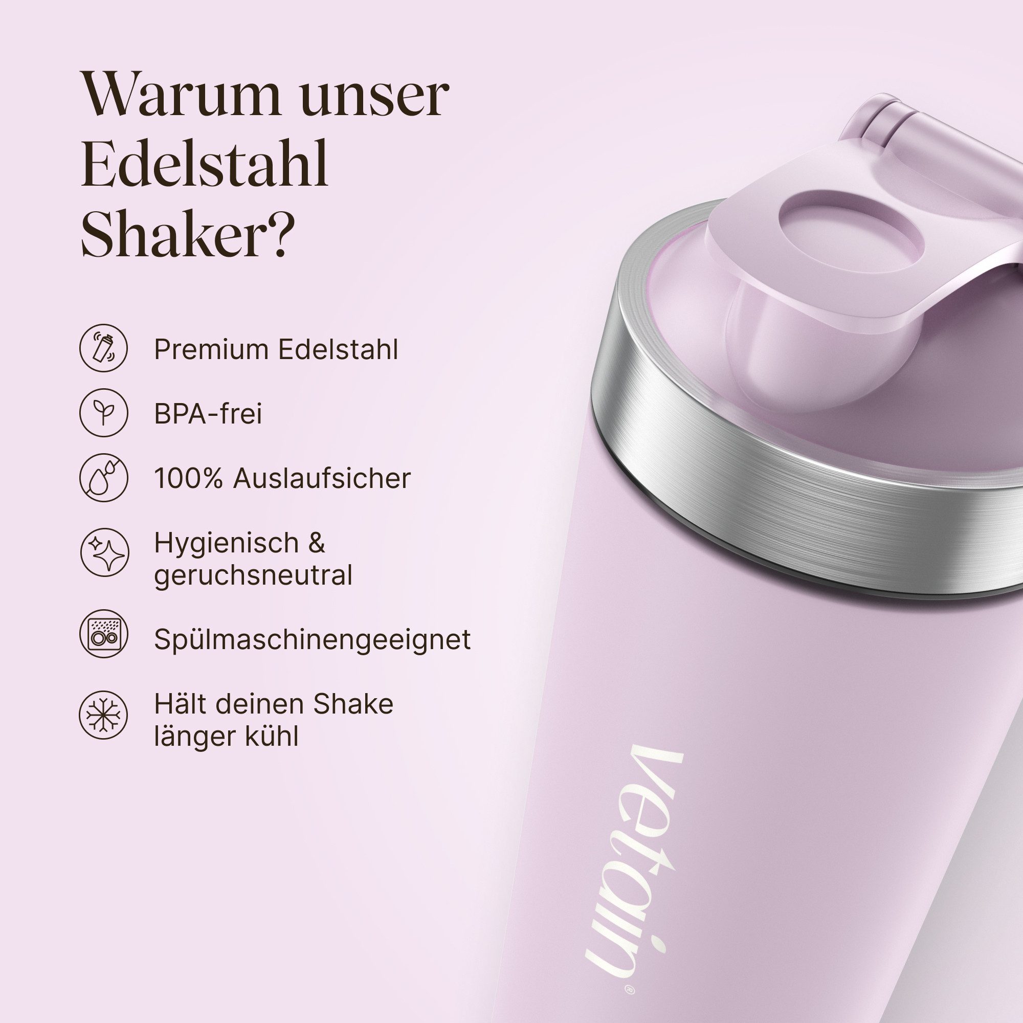 VETAIN Protein Shaker Edelstahl 700ml - 100% Auslaufsicher, Außen gravierte Messskala - Frei von BPA & DEHP - Spülmaschinenfest