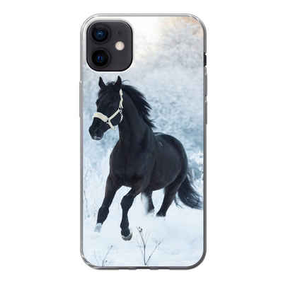 MuchoWow Handyhülle Pferd - Schnee - Wald, Handyhülle Apple iPhone 12 Mini, Smartphone-Bumper, Print, Handy