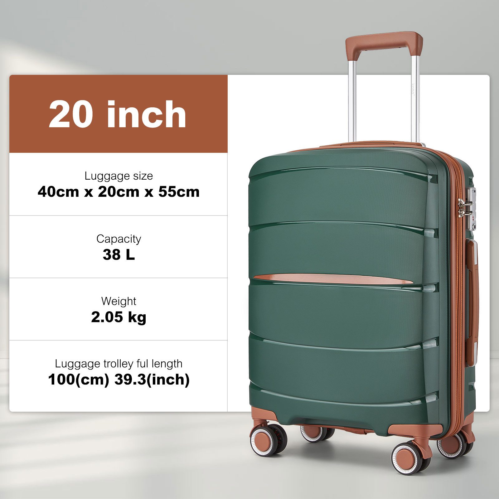 KONO Handgepäckkoffer PP – Kabinenkoffer mit TSA-Schloss & stylischen Braun günstig online kaufen