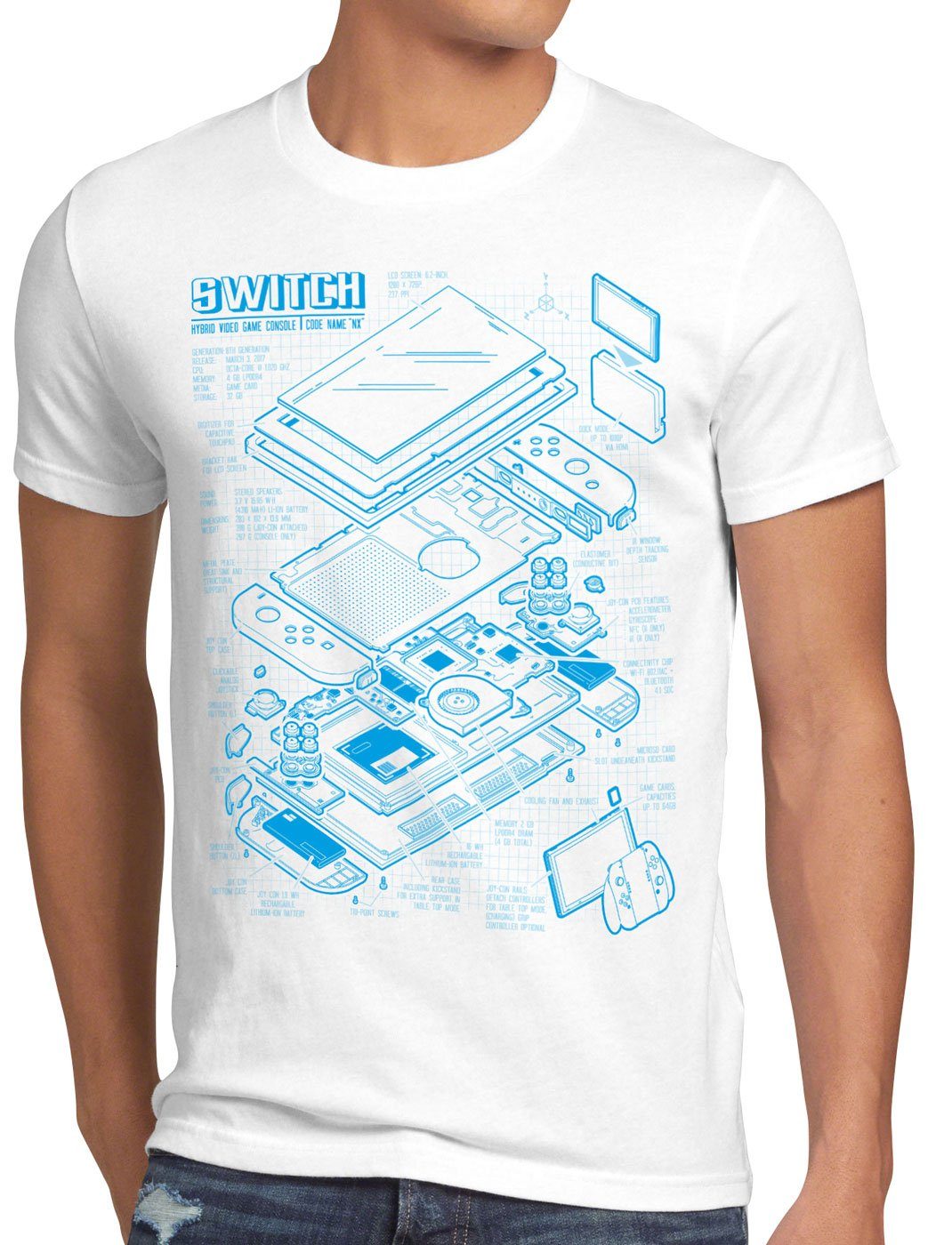 style3 Print-Shirt Herren T-Shirt Switch Blaupause pro gamer konsole joy-con weiß