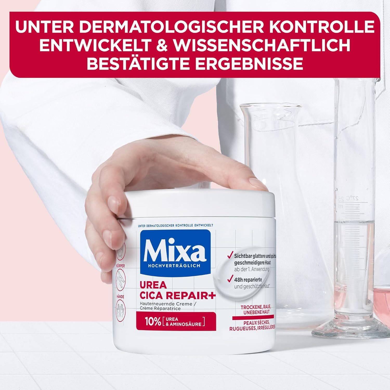 Mixa Körperpflegemittel Urea hauterneuernde Creme mit Urea & Niacinamide für alle Hauttypen Mixa-Hochverträglich, Unter dermatologischer Kontrolle entwickelt Schnell einziehende Textur