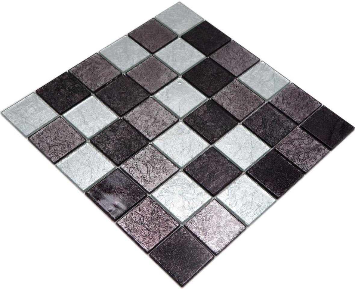 grau Optik Struktur Mosaikfliesen Glasmosaik schwarz Mosaikfliese Metall silber Mosani