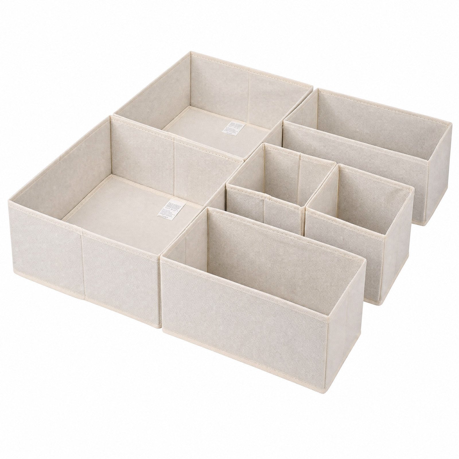 Sekey Aufbewahrungsbox Aufbewahrungsboxen Set us Vliesstoff Faltbare Stoffboxen Organizer (6 St), Beige S (28×28×13×2, 14×28×13×2, 14×14×13×2) – für Schubladen/Regale