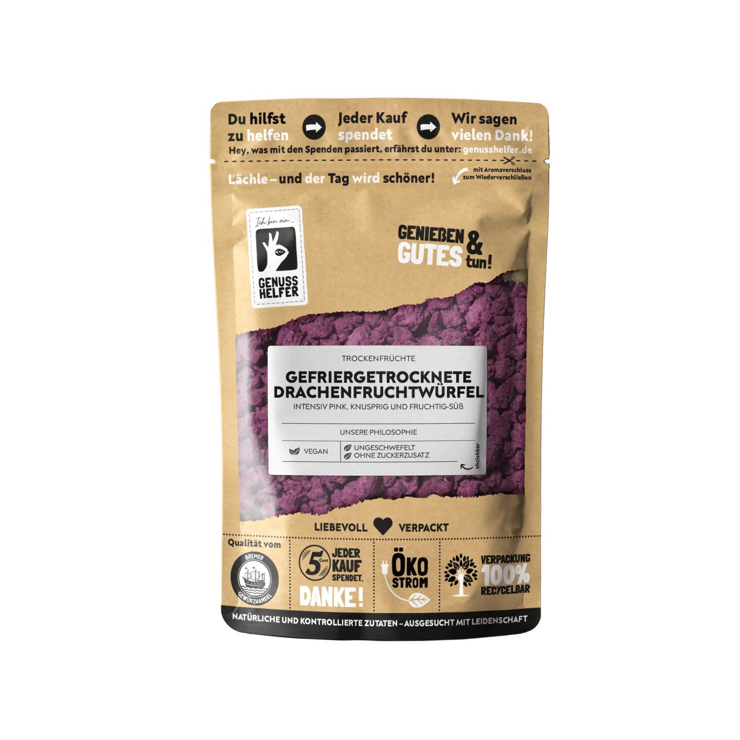Bremer Gewürzhandel Trockenfrüchte Drachenfruchtwürfel pink, gefriergetrocknet, 50 g