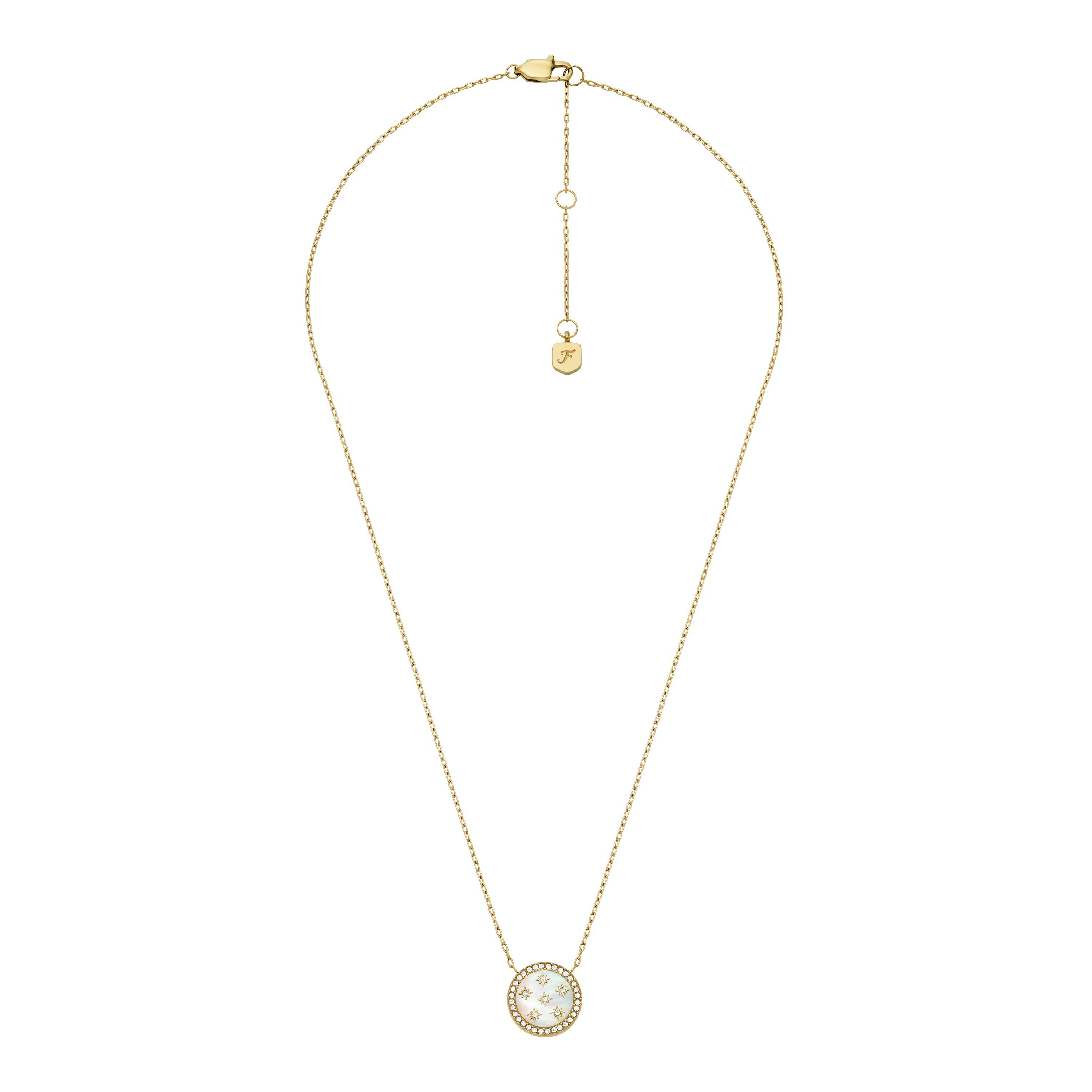 Fossil Kette mit Anhänger Schmuck Geschenk Edelstahl JEWELRY, mit Glasstein - mit Perlmutt