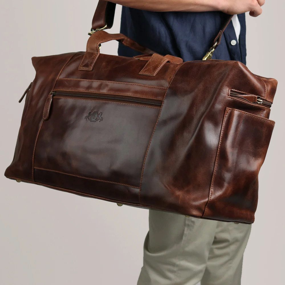 SID & VAIN Reisetasche Leder Weekender Unisex BRISTOL, Echtleder Reisegepäck für Damen & Herren, Sporttasche XL braun-cognac