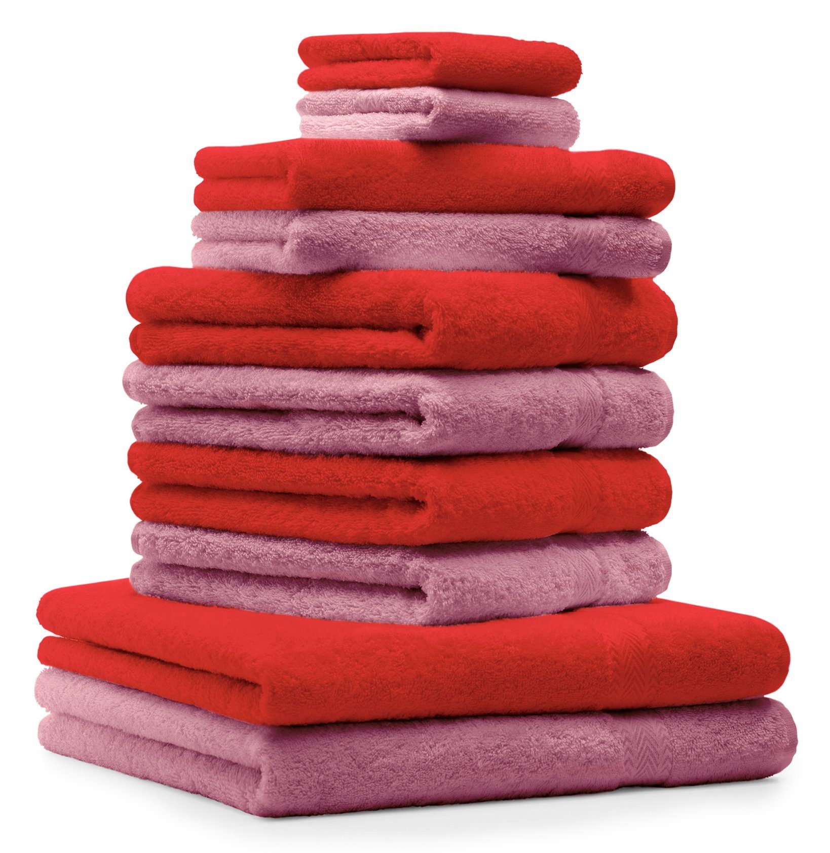 Betz Handtuch Set 10 tlg. Handtuch-Set CLASSIC Farbe rot und altrosa, 100% Baumwolle