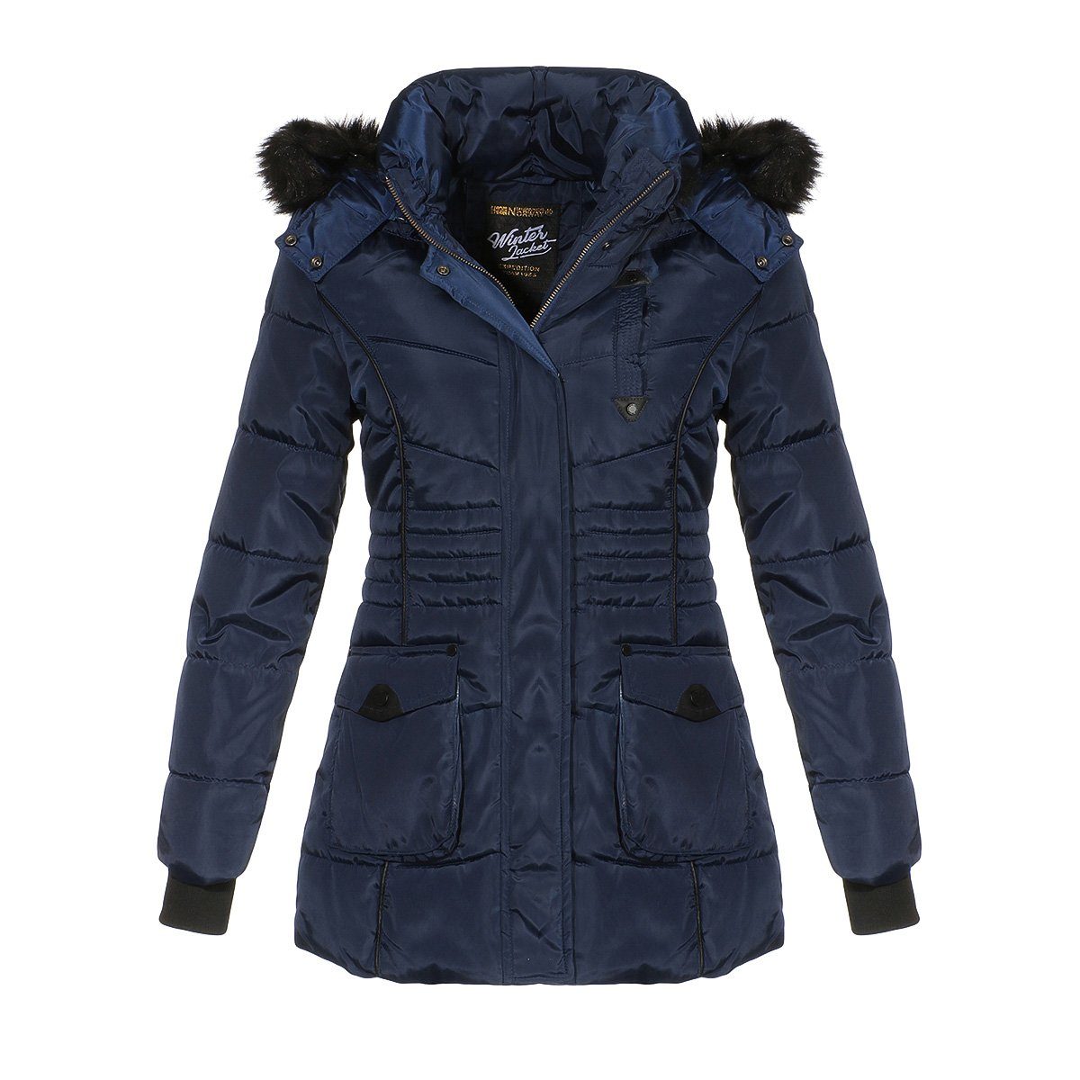 Geographical Winterjacke Navy leyoley Norway abnehmbarer G-Boumir mit Kapuze, abnehmbar Kunstfellbesatz by