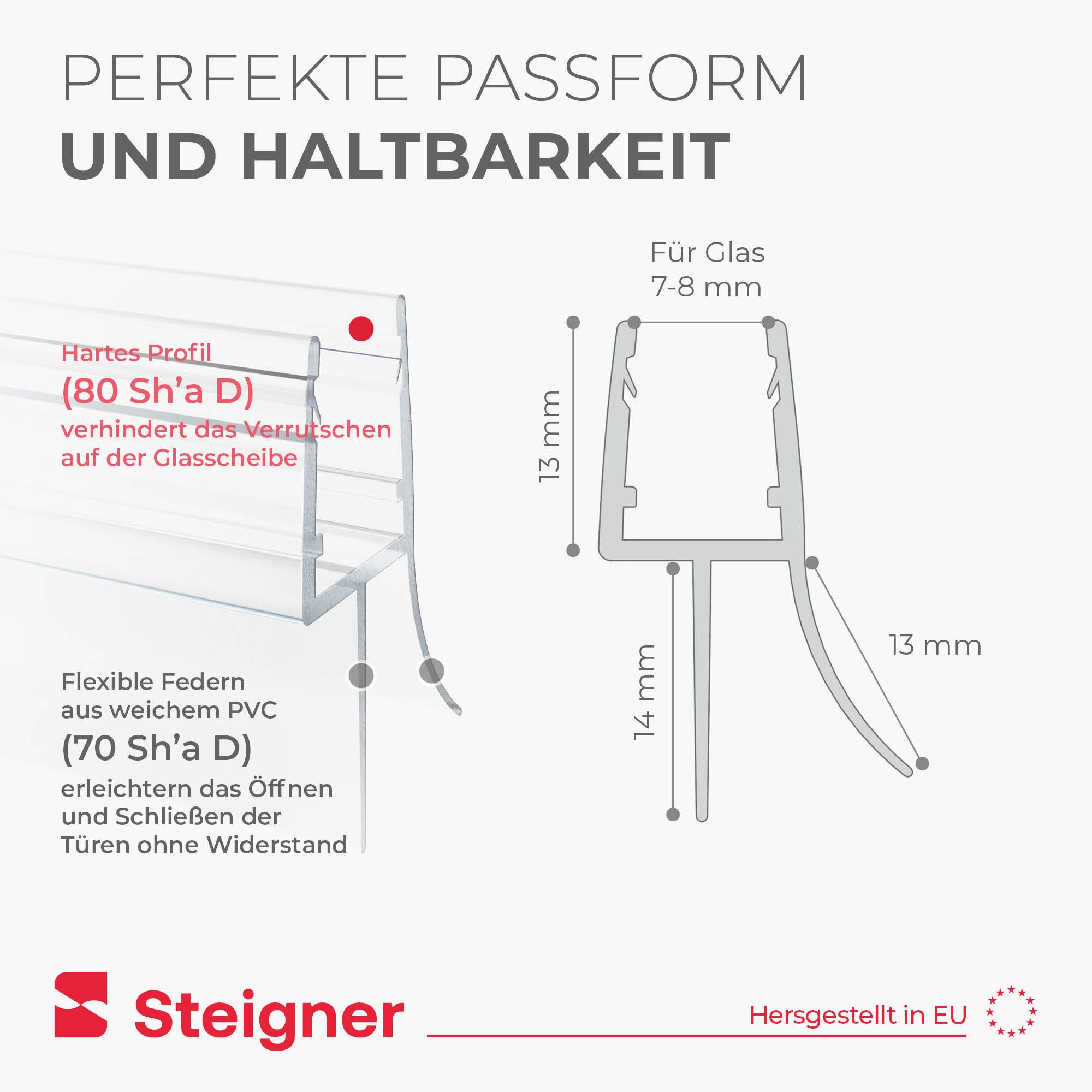 STEIGNER Duschdichtung Duschdichtung Gerade UK33-08 30 cm (1 Stk) Transparent 7-8 mm, L: 30 cm, (1 Stück Packung, Einzeldichtung), Dichtung für Eckeinstieg Dusc – Bild 5 von 5