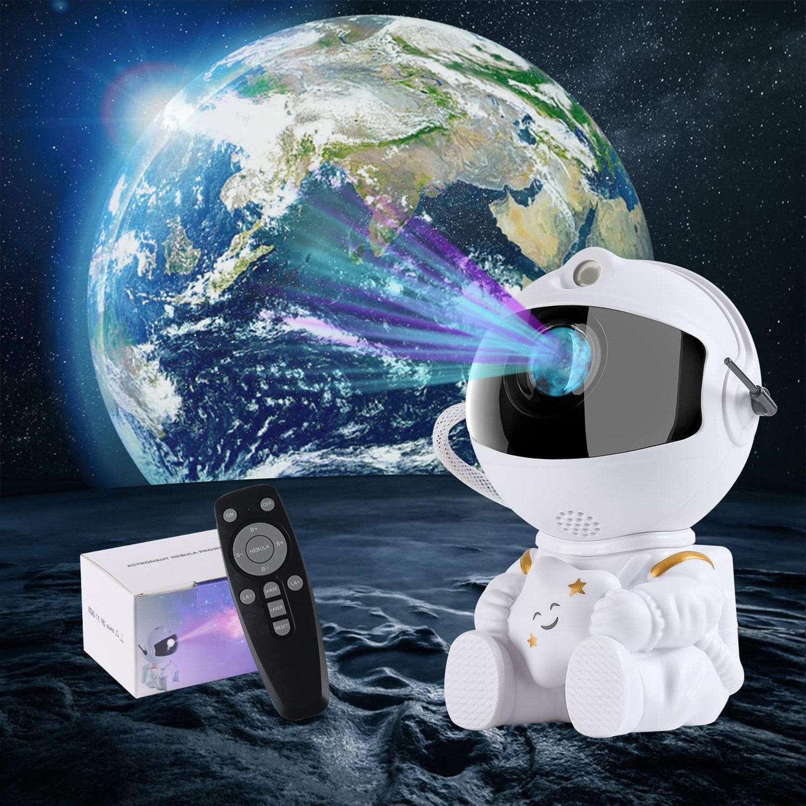 Sunicol LED Nachtlicht Astronaut Projektor, Sternenhimmel Galaxy, Stern Nebula Nachtlicht, Lichtprojektor Lampe Mit Timer & Fernbedienung Weiß Astronaut mit Stern
