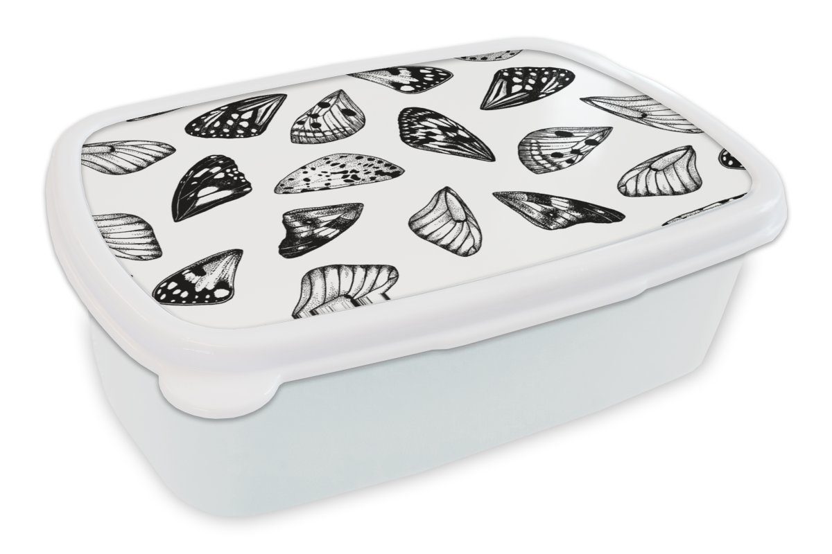Muster, und Mädchen für Jungs und Kinder - Erwachsene, Flügel Kunststoff, Brotbox Brotdose, - MuchoWow weiß für Lunchbox (2-tlg), Schmetterling