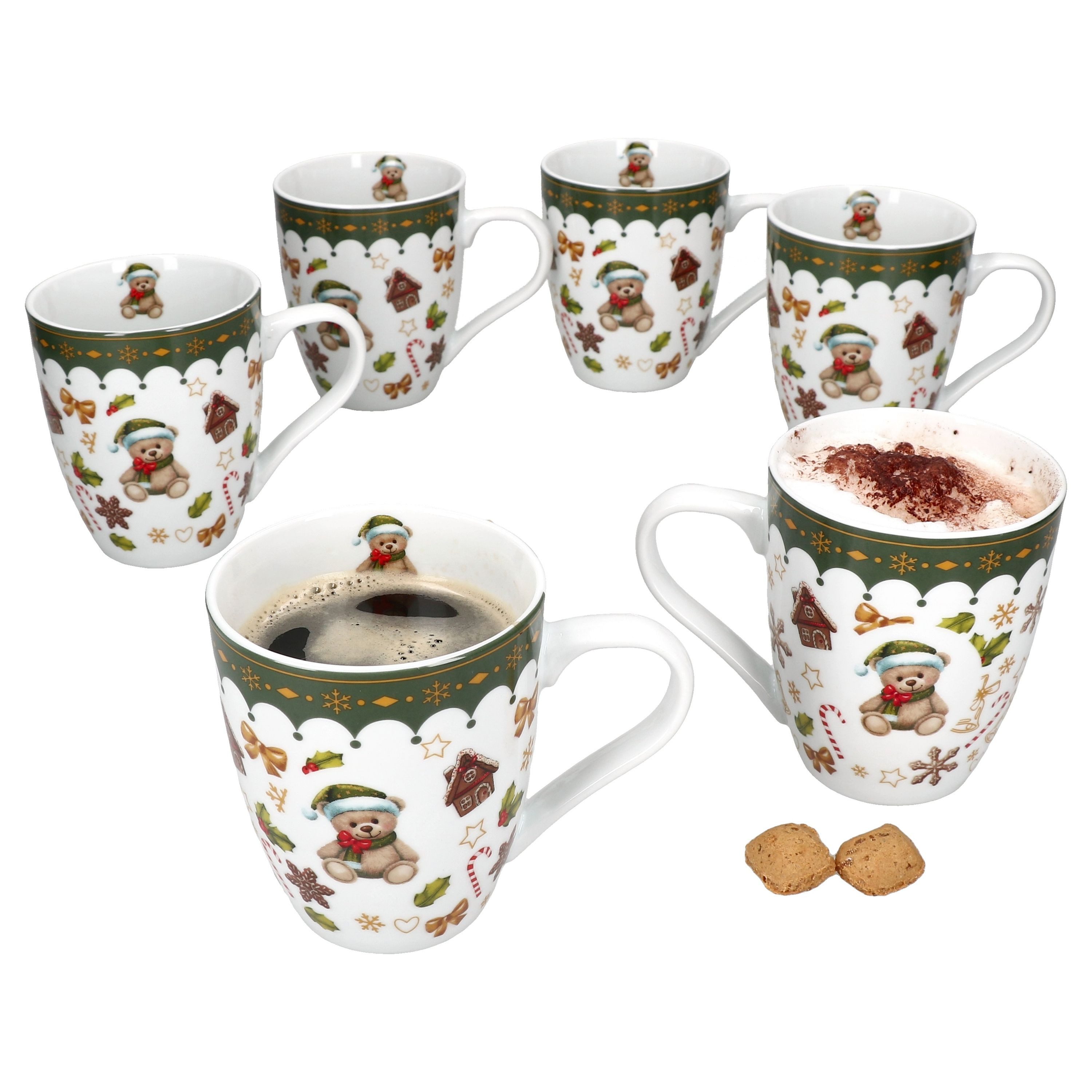 MamboCat Кружки Friend 6x Чашки Weihnachten 480 ml Porzellan Tassen Teddybär, Porzellan