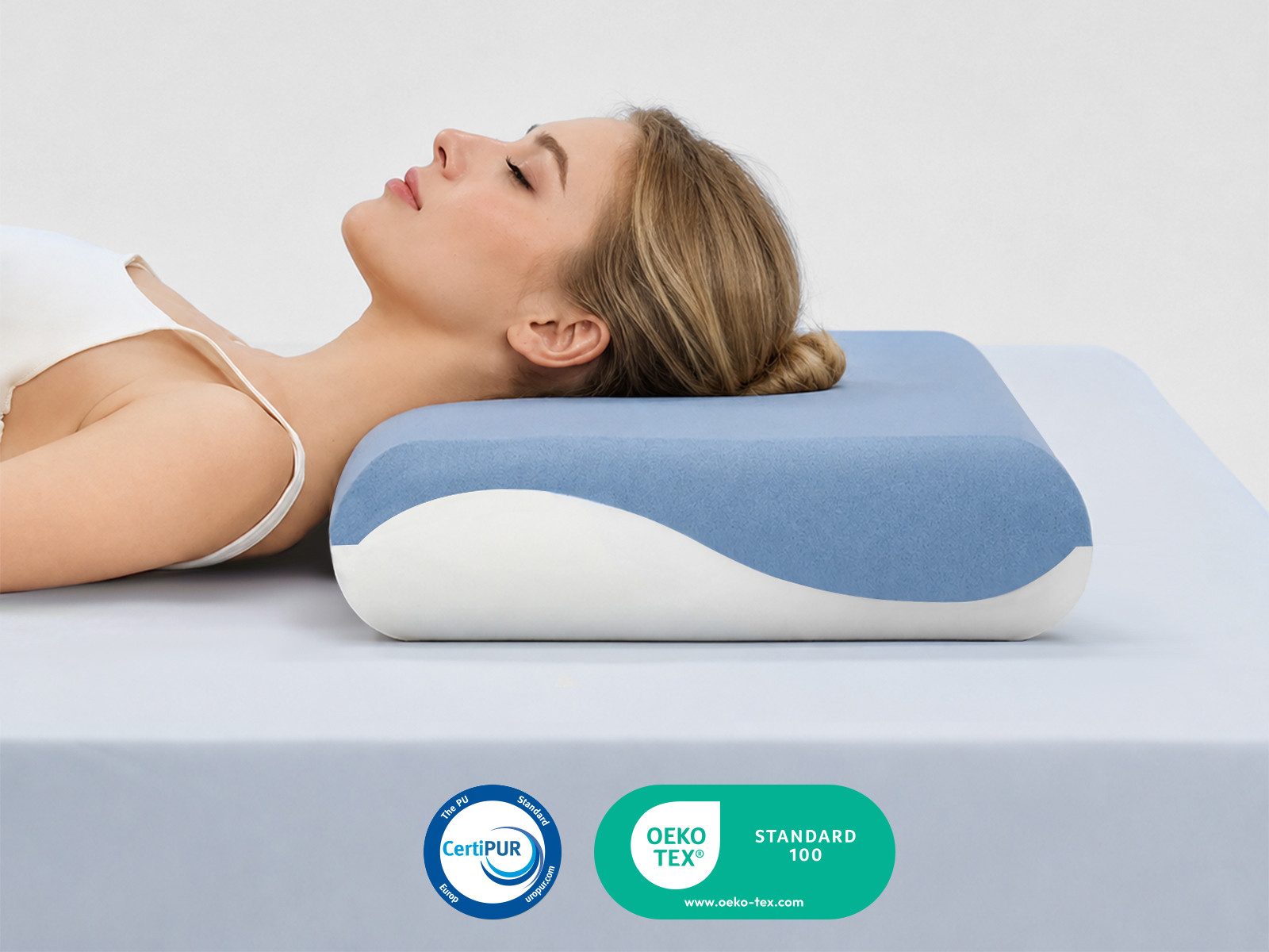 Luvanza Nackenstützkissen 62x35 cm - Ergonomisches Allrounder Kopfkissen, Füllung: 38D Memory-Schaum + 48D Memory-Schaum, Seitenschläfer, Bauchschläfer, Rückenschläfer, 1-tlg, Oeko-TEX Zertifiziert, Atmungsaktiv Hypoallergen Waschbarer Bezug