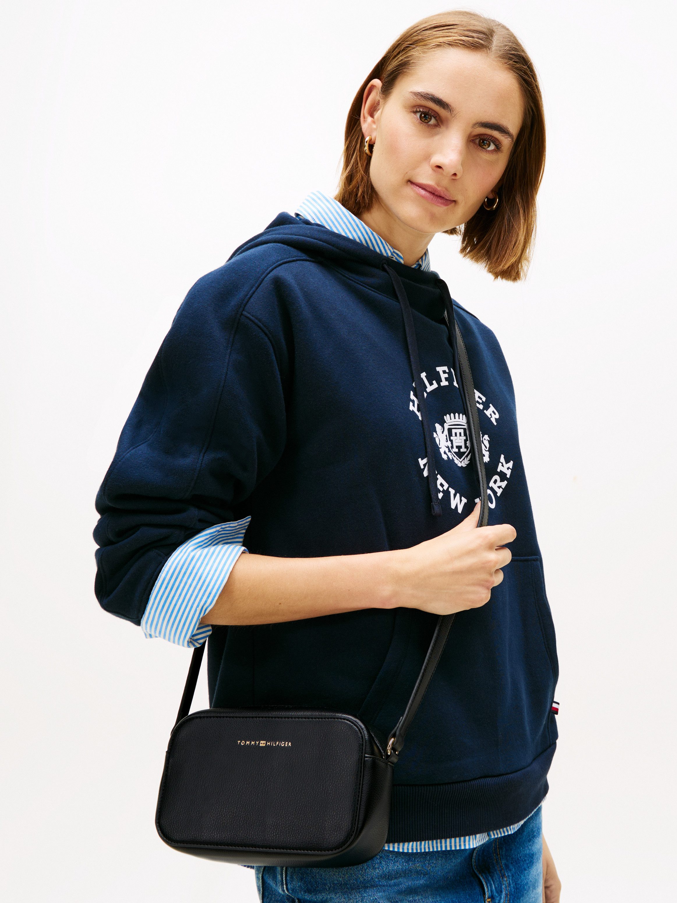 Tommy Hilfiger Umhängetasche TH LOGO CAMERA BAG, Damen Schultertasche, Minibag mit verstellbarem Umhängeriemen