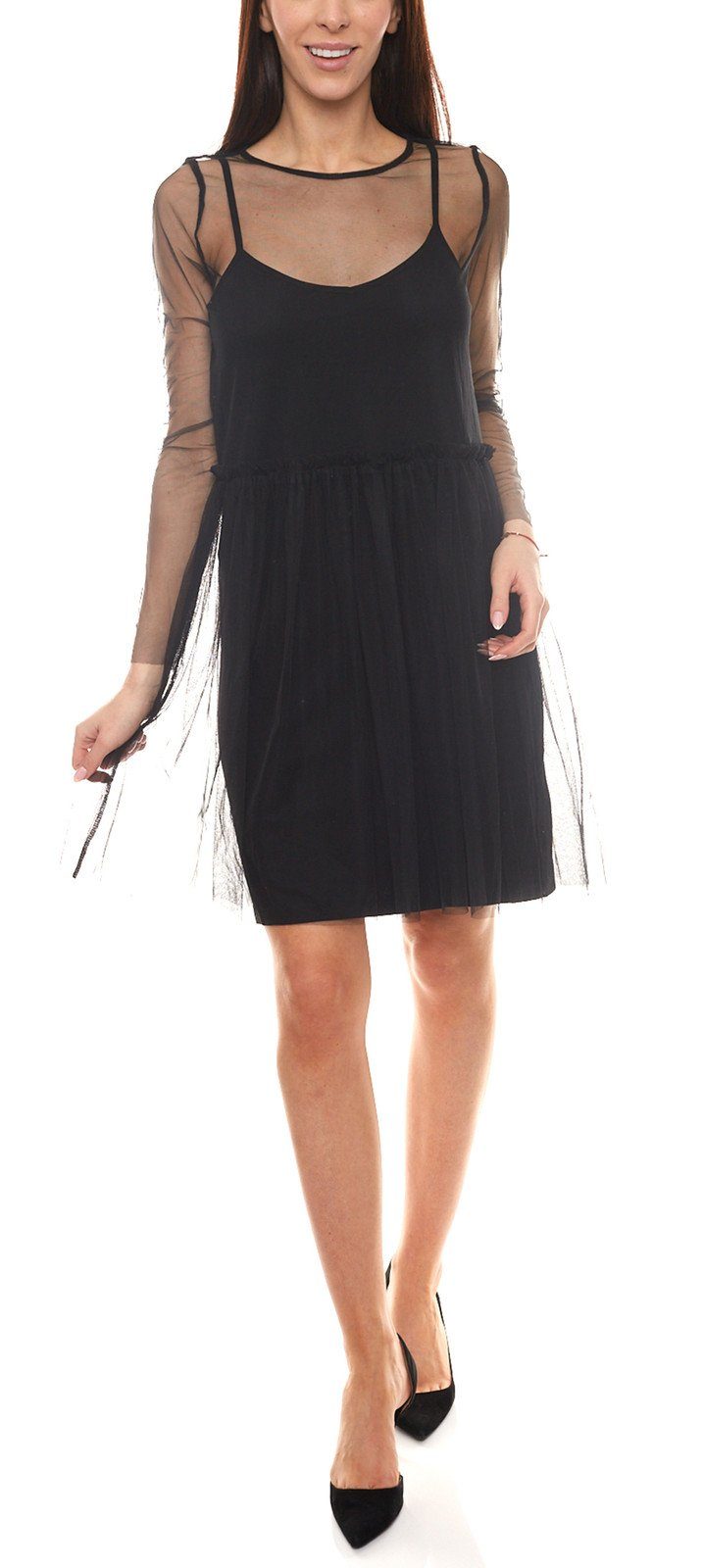 minimum Minikleid Mini-Kleid Kleid Freizeit-Kleid Schwarz Lagen-Look teilweise minimum im transparentes Damen