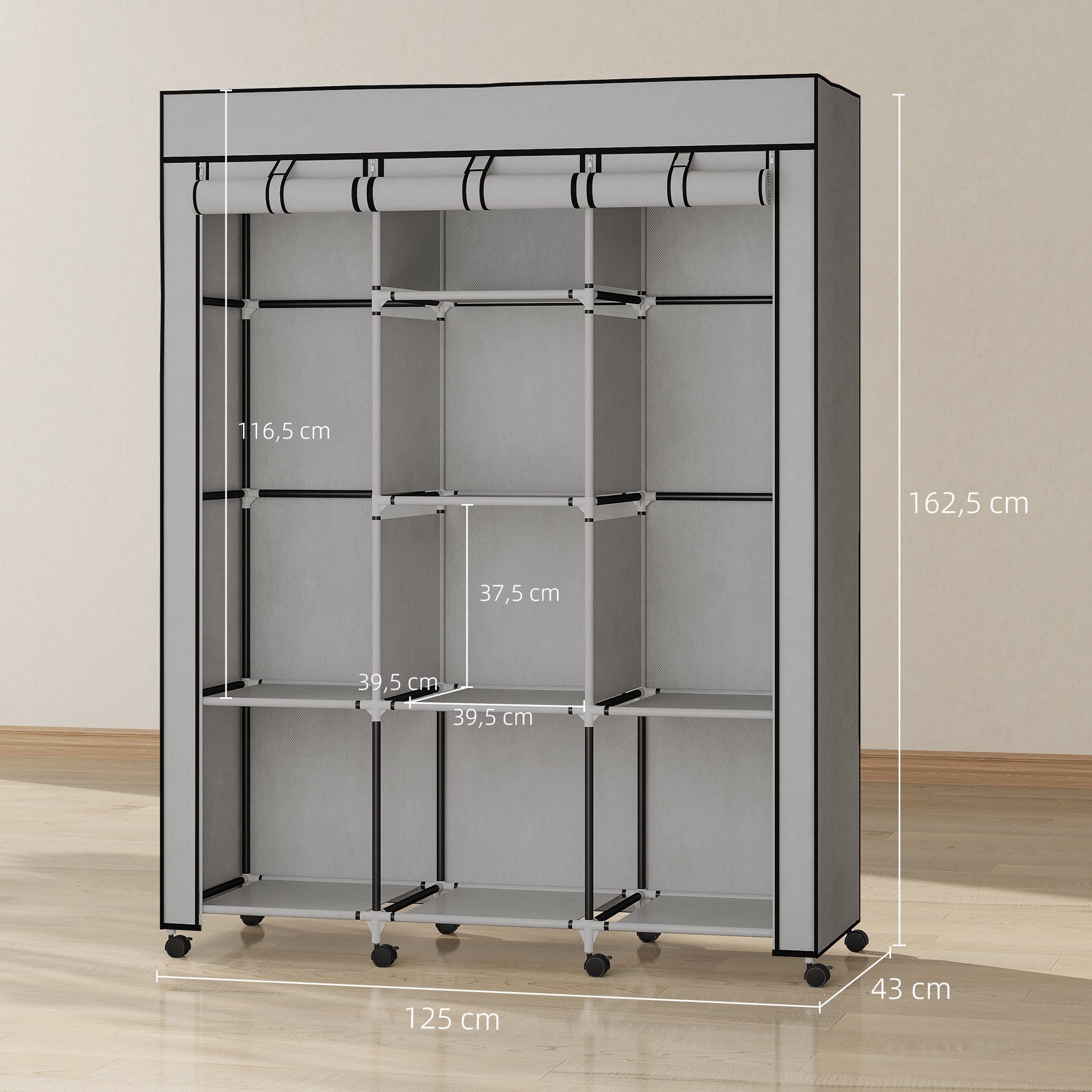 HOMCOM Stoffschrank staubdicht (Kleiderschrank, 1-St., Tragbare Garderobe) Staubschutz, Hellgrau