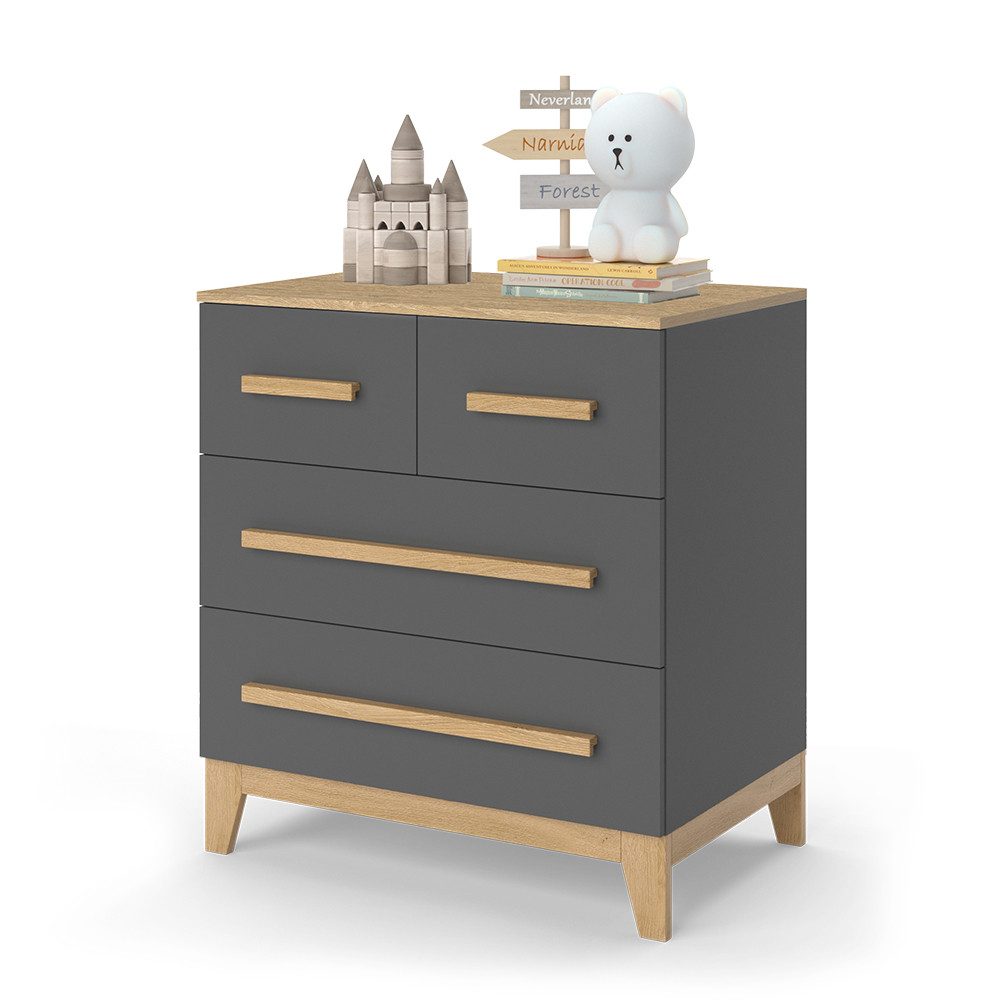 VitaliSpa® Kommode Malia, Grau/Eiche, 80 x 88 cm mit 4 Schubladen