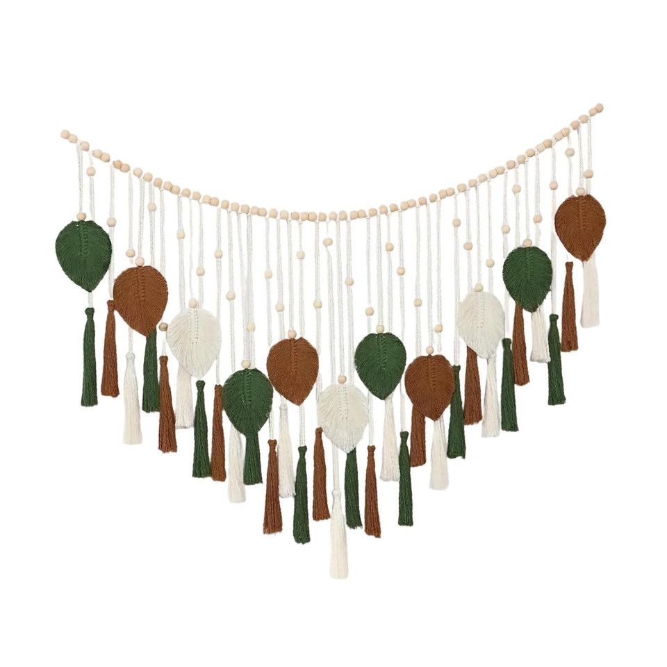 Coonoor Wanddekoobjekt Makramee-Wandbehang mit Blattquaste, großer Wandteppich mit Holzperlen (1 St), Boho-Stil, handgefertigt, gewebter Wandteppich aus Baumwolle