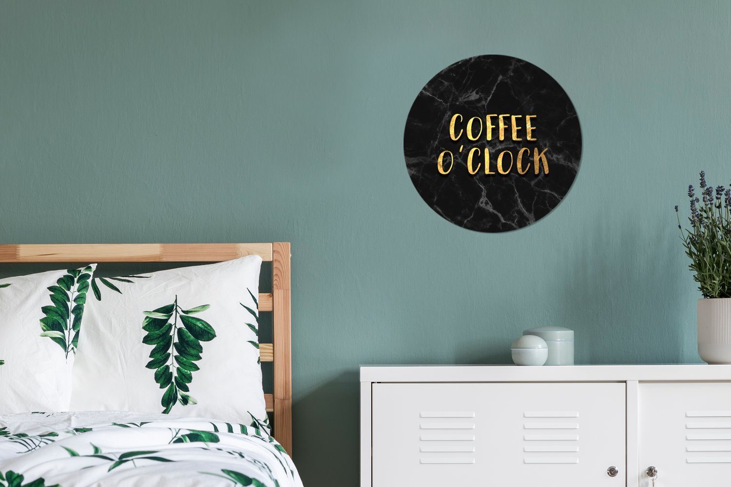 Wohnzimmer - MuchoWow Tapetenaufkleber, Rund, für - St), Zitat Gold Wandsticker (1 - Kinderzimmer, Tapetenkreis Kaffee Marmor