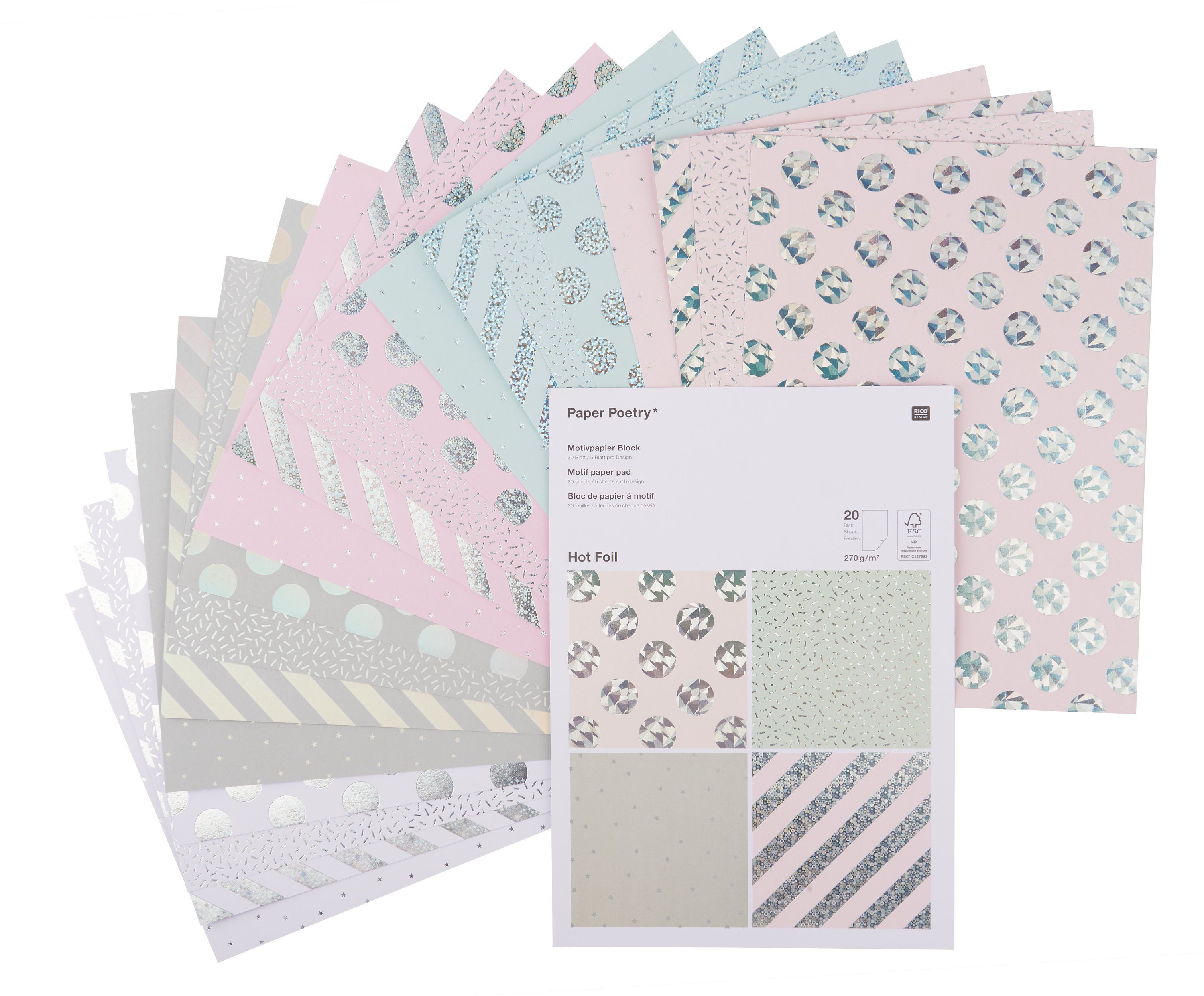 Rico Design Designpapier Hot Foil, 20 Blatt | Papier