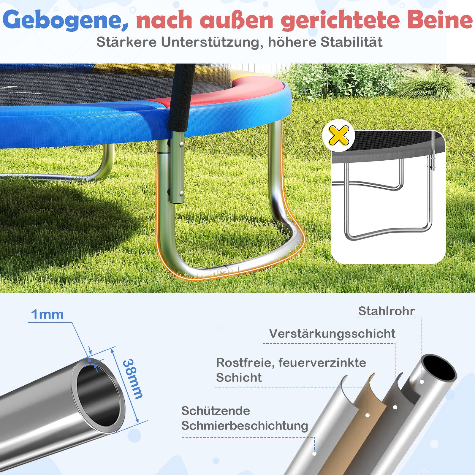 COSTWAY Gartentrampolin, Ø 305 cm, Trampolin, mit Sicherheitsnetz & Leiter