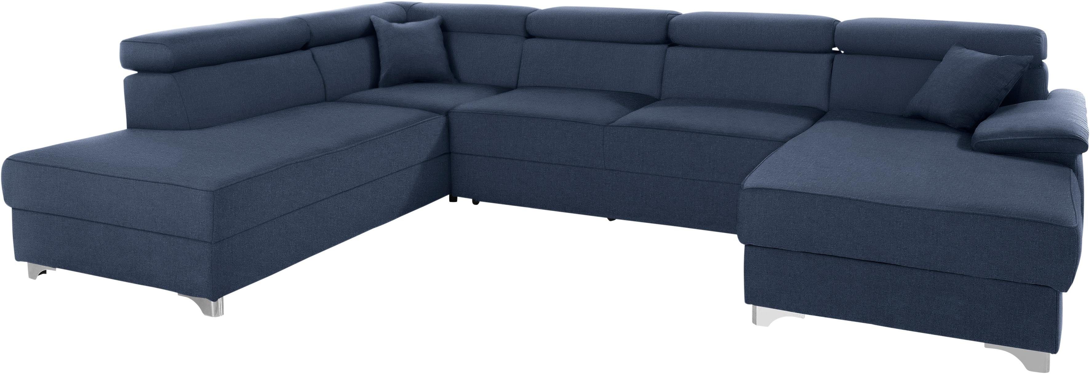 DOMO collection Wohnlandschaft Mira, inklusive Kopfteilverstellung für mehr Wohlfühlkomfort, U-Form, wahlweise mit Bettfunktion und Bettkasten, elegant und modern