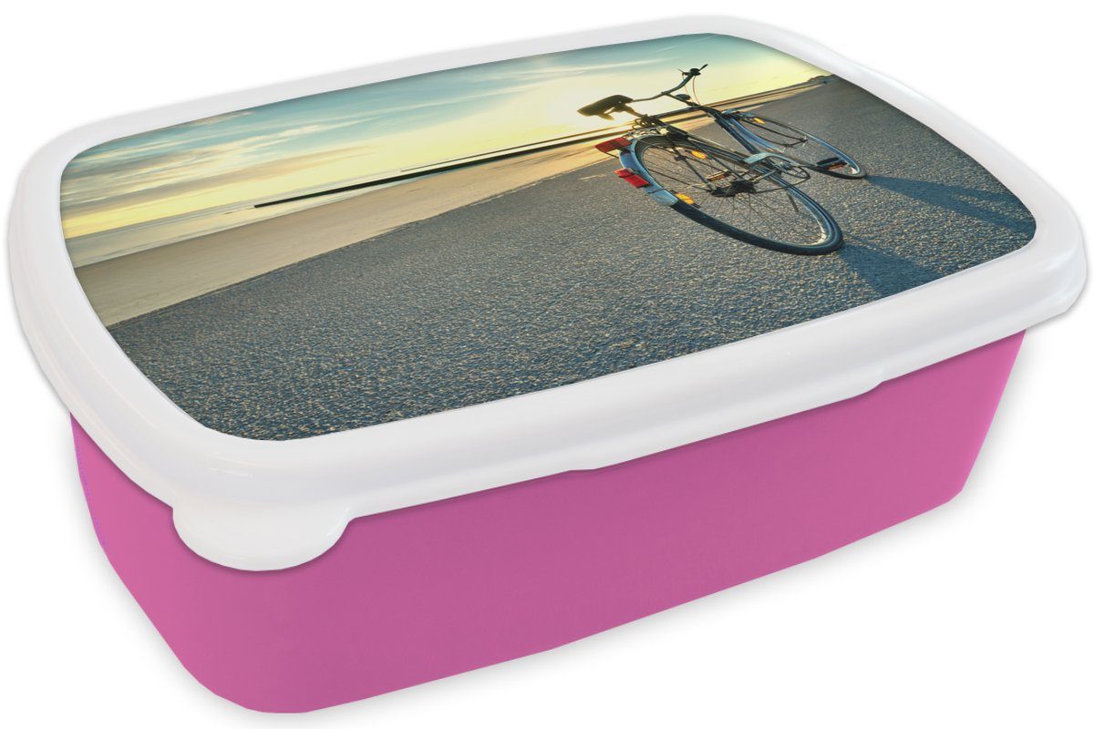 Brotdose Sonnenuntergang, Kunststoff, Snackbox, für MuchoWow - Erwachsene, Mädchen, rosa - (2-tlg), Kunststoff Kinder, Lunchbox Fahrrad Nordsee Brotbox