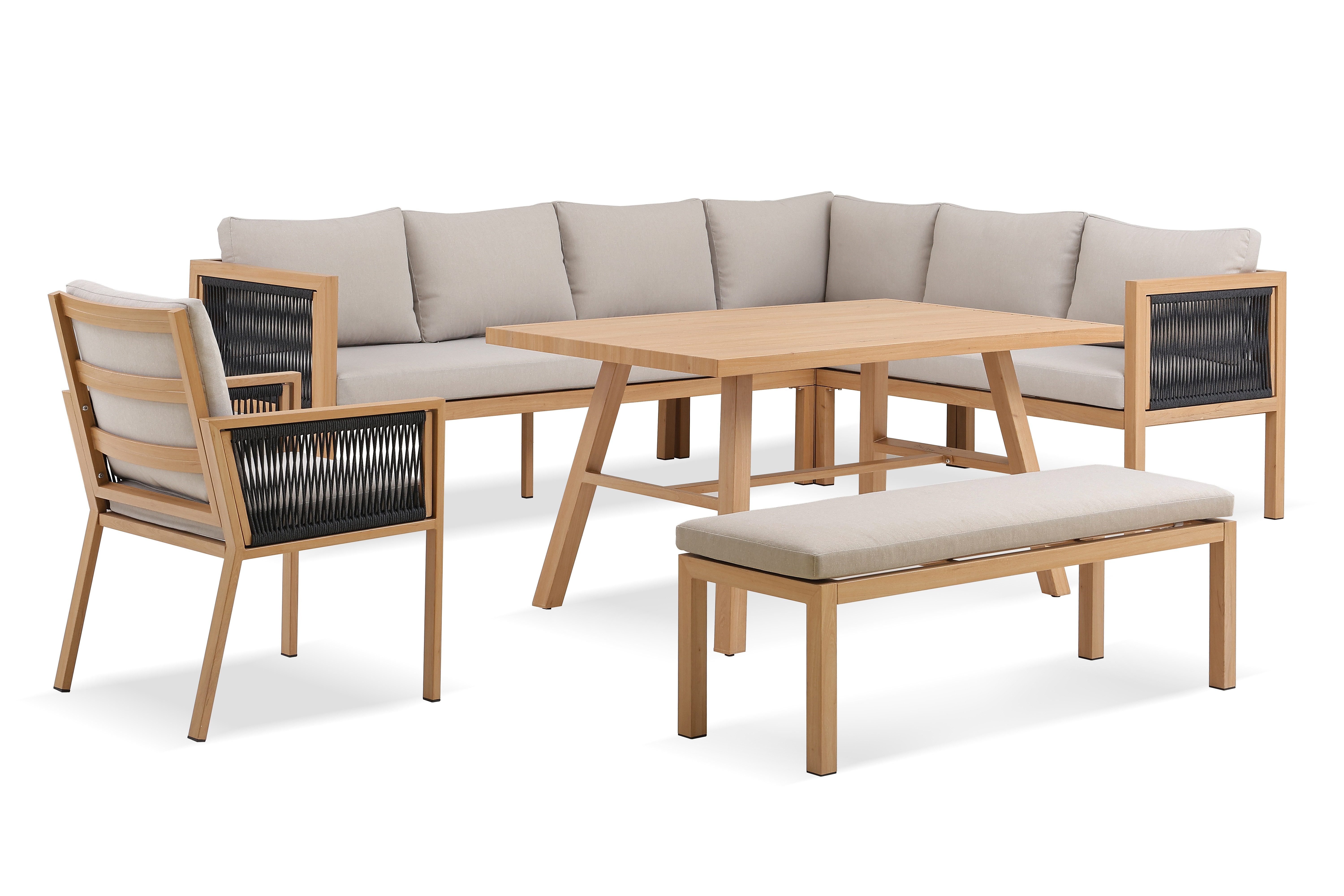 Gartenlounge-Set Luka rechts / Alu / Gartenmöbelset / Dining Lounge / Holz Optik